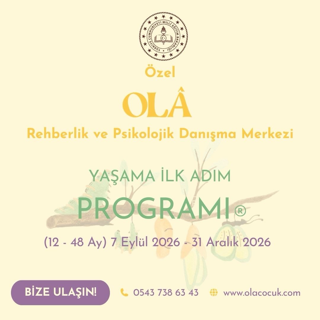 Yaşama İlk Adım Programı®’nda yeni dönem başlıyor! 🌿
Bu Eylül ayında 5. yılına giren programımızda, 12–48 ay arası çocukların oyun ve akran etkileşimi yoluyla sosyal, duygusal ve gelişimsel süreçlerine eşlik ediyor; ebeveyn danışmanlığıyla aileleri destekliyoruz. 💛
📅 7 Eylül – 31 Aralık 2026
✨ 12–18 Ay | Yumurta Grubu
✨ 18–24 Ay | Tırtıl Grubu
✨ 24–30 Ay | Pupa Grubu
✨ 30–48 Ay | Kelebek Grubu
Kayıtlar açıldı, detaylı bilgi ve kayıt için bize ulaşabilirsiniz. 📞 0543 738 63 43