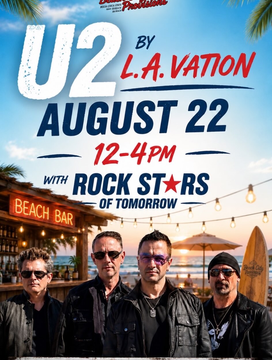 Join us for a Beach City Provisions Show on the beach in Huntington Beach, CA, on August 22, 2026, from 2:00pm to 4:00pm.
Beach City Provisions
17851 Pacific Coast Highway
Huntington Beach, CA.
https://www.beachcityprovisions.com/calendar
We hope to see many of you there!
-
#u2 #u2lavation #u2tribute #u2tributeband #beachcityprovisions