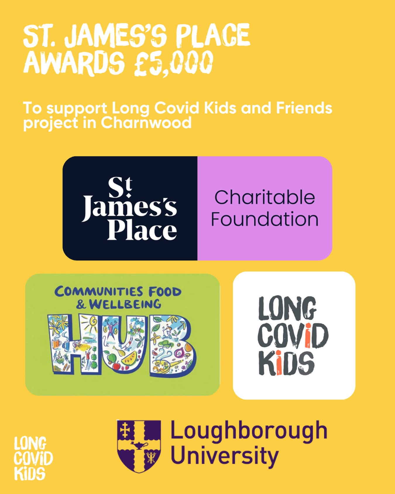 £5,000 awarded to support new Long Covid Kids and Friends project.
We’re delighted to have been awarded £5,000 from the St. James’s Place Charitable Foundation to support a new project exploring the impact of Long Covid on children and young people in Charnwood, Leicestershire.
Working with Loughborough University, the Communities Food & Wellbeing Hub and local schools, we’ll hear from children, parents and educators about the impact of Long Covid on health, education, quality of life and everyday participation.
Children and young people will help shape the project, ensuring their experiences and priorities inform the work throughout.
The learning will help build evidence to inform future clinical and educational recommendations and, ultimately, better responses for children and young people living with Long Covid.
🧡 Thank you to the St. James’s Place Charitable Foundation for making this work possible.
For more info check our blog. Link in bio.
@lborouniversity @sjpwealth @communitiesfoodwellbeinghub3
LongCovidKids LongCovid ChildHealth Education Research