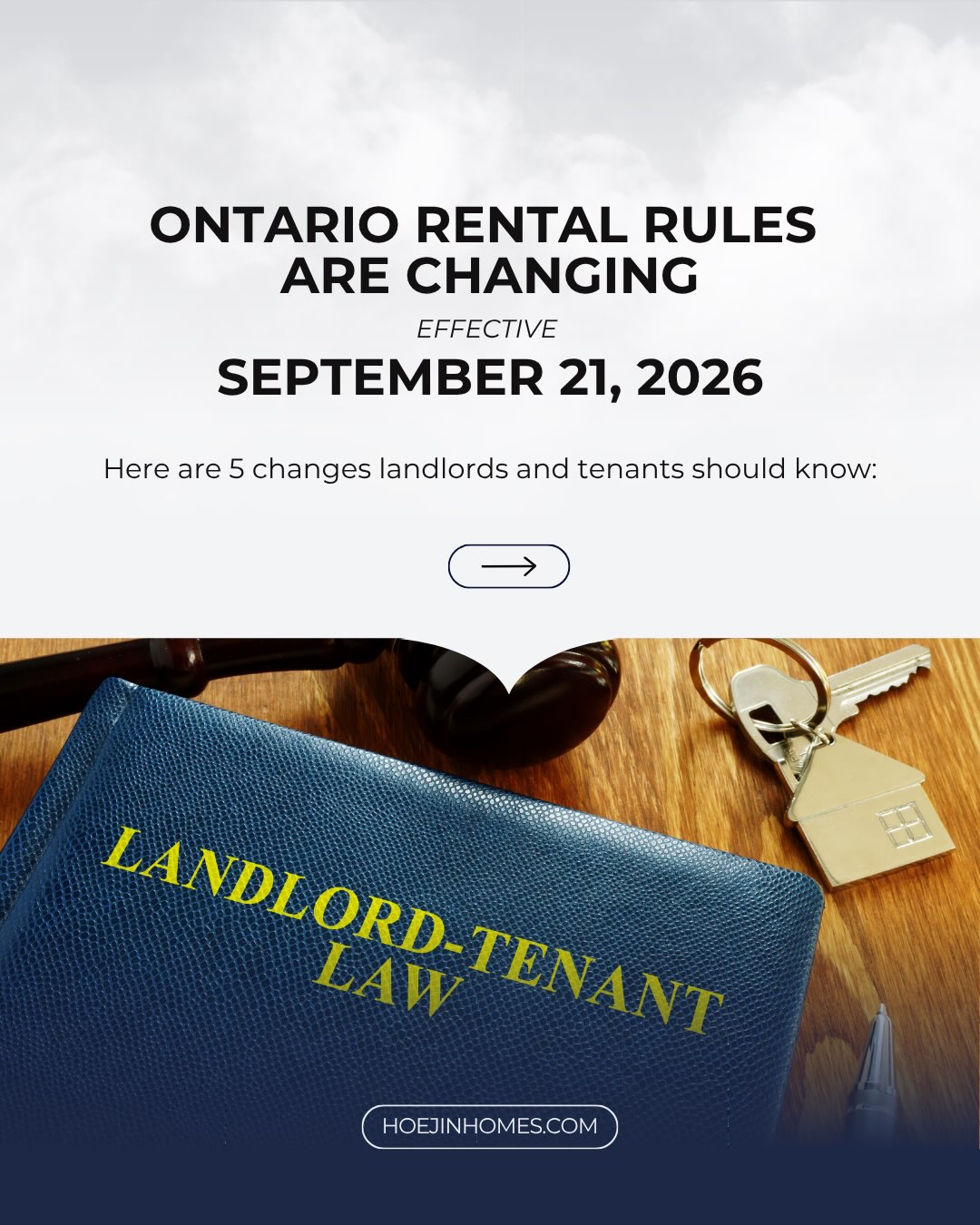Ontario rental rules are changing.
Effective **September 21, 2026**, several changes will affect landlords and tenants — including new rules around:
• N4 notices for non-payment of rent
• Persistent late payment and N8 notices
• N12 notices for landlord’s own use
• Non-payment hearings
• Renovation and tenant return rights
If you’re a landlord or tenant in Ontario, these changes are worth understanding before they take effect.
**Save this post for reference.**
*General information only. Not legal advice.*
Helping people find homes that support fulfilling lives.
Hoejin Wang | Hoejin Homes
RE/MAX All-Stars Realty Inc.
Stouffville & York Region REALTOR®
📱 | DM Hoejin
📞 | 416.892.3511
📧 | hoejinhomes@gmail.com
💻 | hoejinhomes.com
#StouffvilleRealtor
#YorkRegionRealtor
#StouffvilleRealEstate
#StouffvilleLiving
#YorkRegionHomes