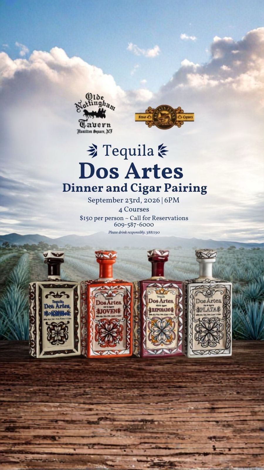 Four courses. Exceptional tequila. A great cigar. Even better company. 🥃
September 23, we’re setting the table for a night worth getting the guys together for.
Dos Artes Tequila paired with a four course dinner and cigar experience at The Nott.
🥃 Dos Artes Tequila
🍽️ 4 courses
💨 Cigar pairing
🕕 6 PM
💲150 per person
Good food. Good pours. Great conversation.
Seats are limited, so get your crew together and reserve your table.
Call 609-587-6000.
Meet me at the Nott.