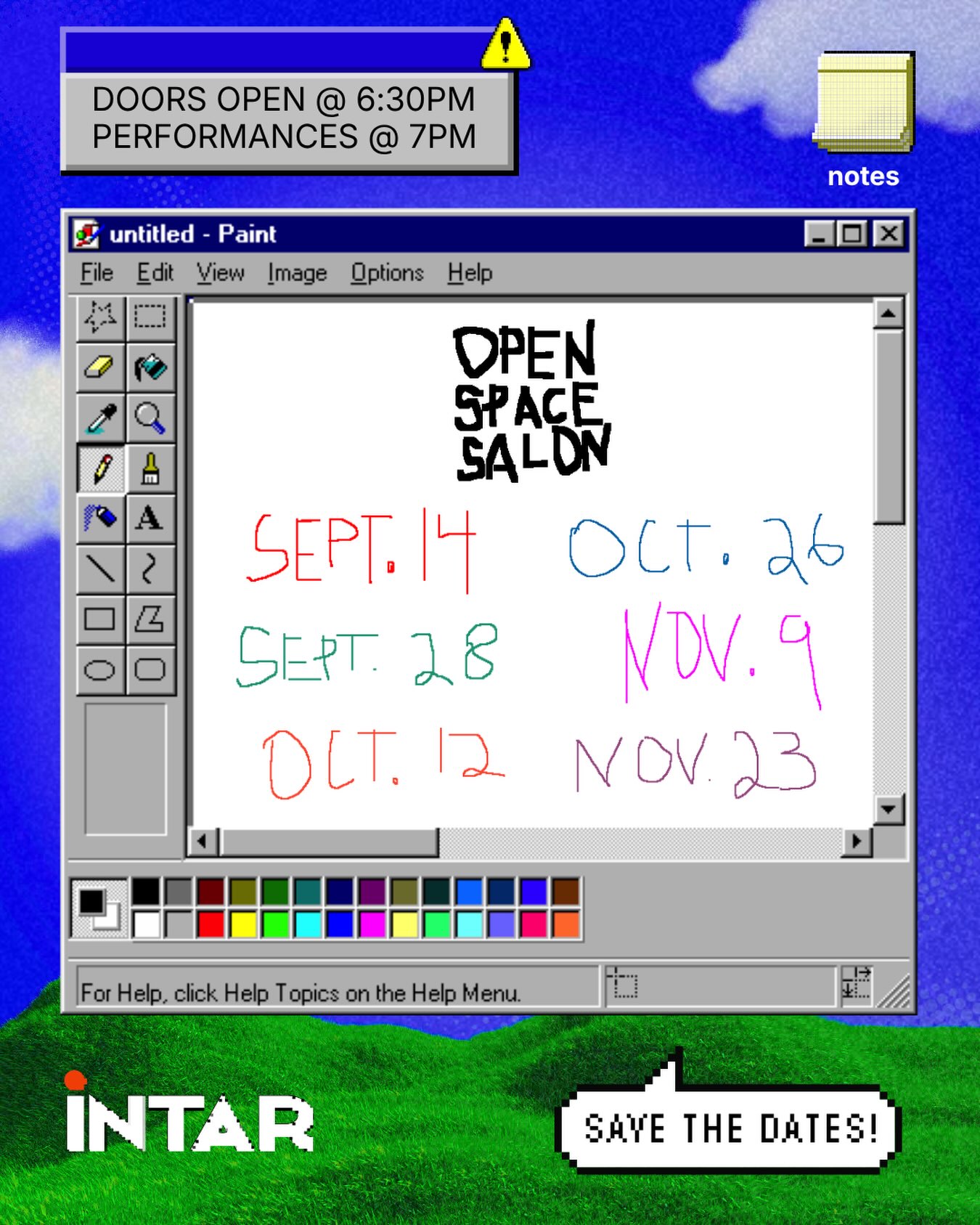 ★ OPEN SPACE SALON IS BACK!!! ★
An open mic for NEW WORK + FRESH IDEAS
Six nights of artists coming together to share what they’re making. Scenes, poems, songs, comedy, works-in-progress + whatever else you’ve been cooking up!!!
🎤 5-minute slots
👯 10 minutes for group scenes
📝 Sign-up starts at 6:30PM
Save the dates + come share your work with us!!!
MONDAYS • 6:30–9:00 PM ♡ SEPTEMBER 14 + 28 ✦ OCTOBER 12 + 26 ✦ NOVEMBER 9 + 23 ✦ See you there!
♡ ALL ARE WELCOME ♡