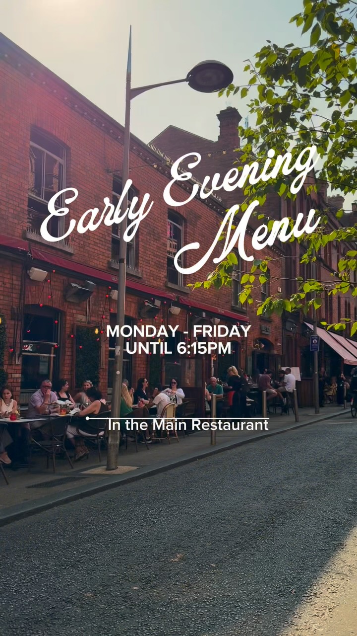 Early Evening Menu
2 courses €34.50 | 3 courses €39.50
Served daily until 6:15pm in the main restaurant
A great way to experience the best of Fade Street, perfect for pre-theatre or early dinners.
#fadestreetsocial #EarlyEveningMenu #restaurantDublin