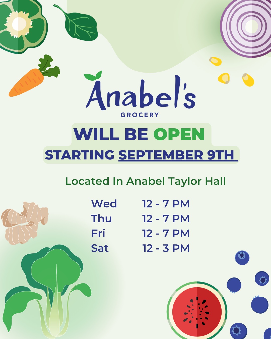 Hi folks ;) The clock is ticking and our grocery store will soon be open for the semester!!!
‼️Save the Date: Sepetember 9th‼️
We hope to see you soon in Anabel Taylor Hall shopping for fresh and sustainably sourced produced. 🍓🍊🍋🍐🫐🍆🧄