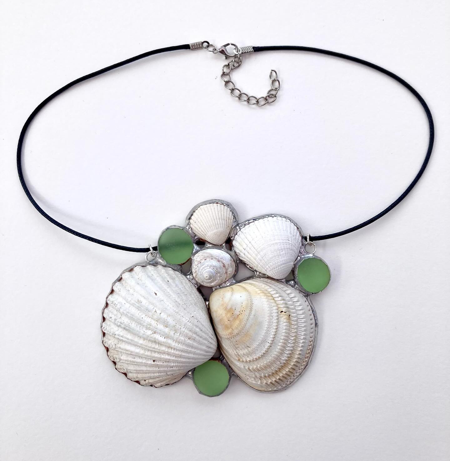 Made this last week for a’seaside’ themed party - quite a statement necklace and made with shells from Ayr beach and some green frosted glass globs! I can make more that are a bit smaller and no 2 will ever be the same! Unique. This one is now on my Etsy store - www.etsy.com/uk/shop/LeonasGlass #leonastewartglass #shelljewellery #etsy