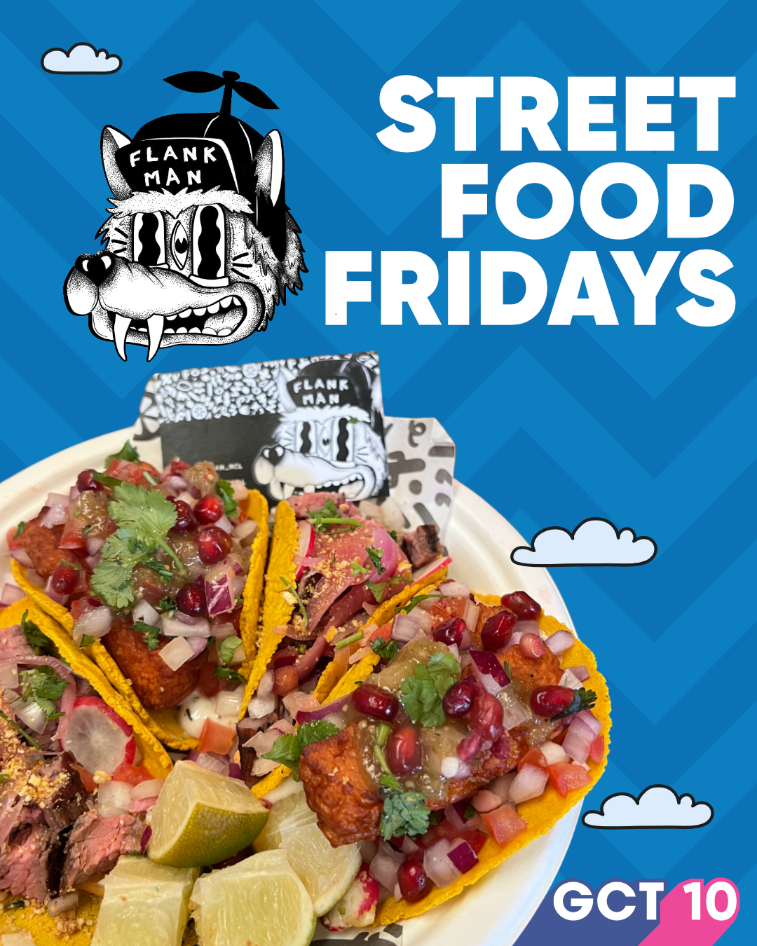 IT’S STREET FOOD FRIDAY!! 🌮
@flankman_ncl will be here from 4–8pm tonight, bringing steak and hand-pressed tacos and loaded steak fries to GCT 🤤
Summer holidays are in full swing, so why not grab a drink from the bar and make an evening of it? Or, if you’re finishing work and fancy a Friday night feed, come and join us!