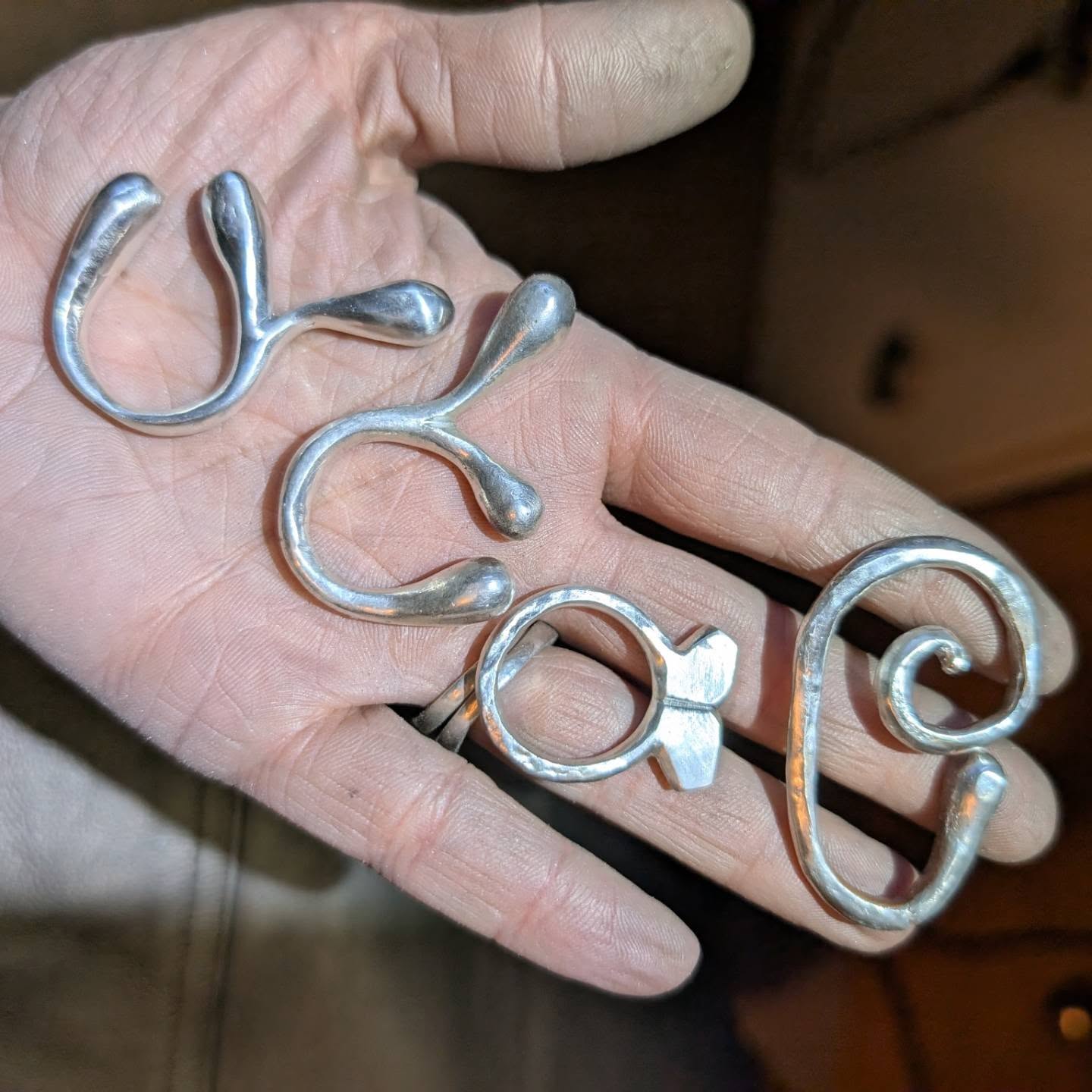 Unusual forms came to life this week in the studio after a long long moment of just thinking about making. Silver scarcity became heavy shapes of drippy excess and I focused on what I can do and what I want to try. I am excited to share these shapes in person tomorrow @valleymademarket Mount Vernon, 10am-4pm. Let's celebrate the shift of season together by the river 💜