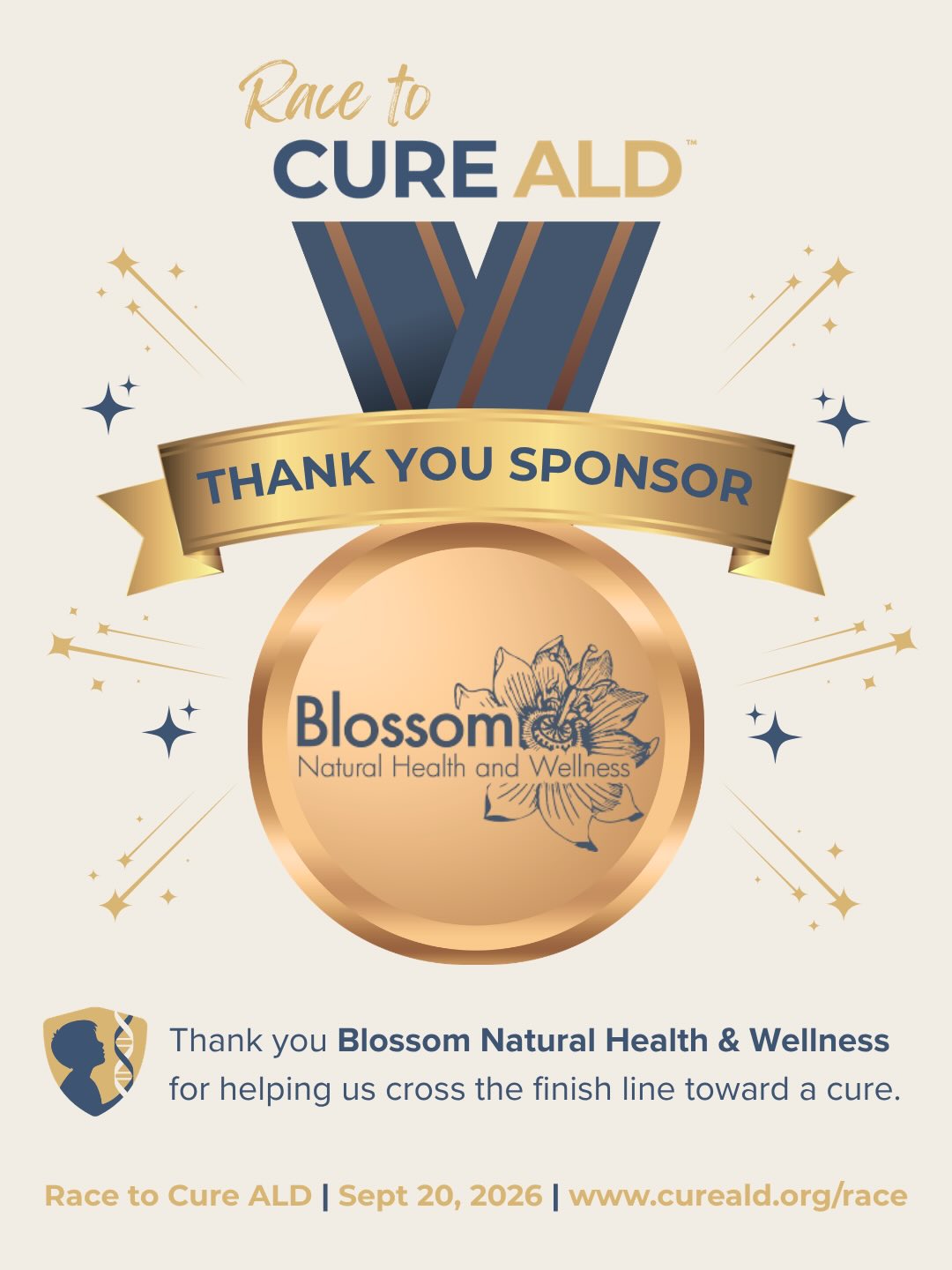 Thank you, Blossom Natural Health and Wellness, for helping us cross the finish line toward a cure.
They didn’t know our family when they first heard about our mission. But they believed in it anyway, and it’s that kind of support that makes us so grateful for this community. 💙
Join us in person for a fun farm day, or run virtually from anywhere!
📅 September 20, 2026
📍 Get To-Gather Farm, Washougal, WA
🏃 5K trail run, 1-mile walk, Kids Dash, silent auction, and farm fun
🔗 Register or donate: www.cureald.org/race
PS - Want to meet us and learn more? Come see us at our kick-off party @loyallegionwashington on Aug 30
#RaceToCureALD #RunForACause #Charity5K #RareDisease #DonateToday @blossomnaturalhealth