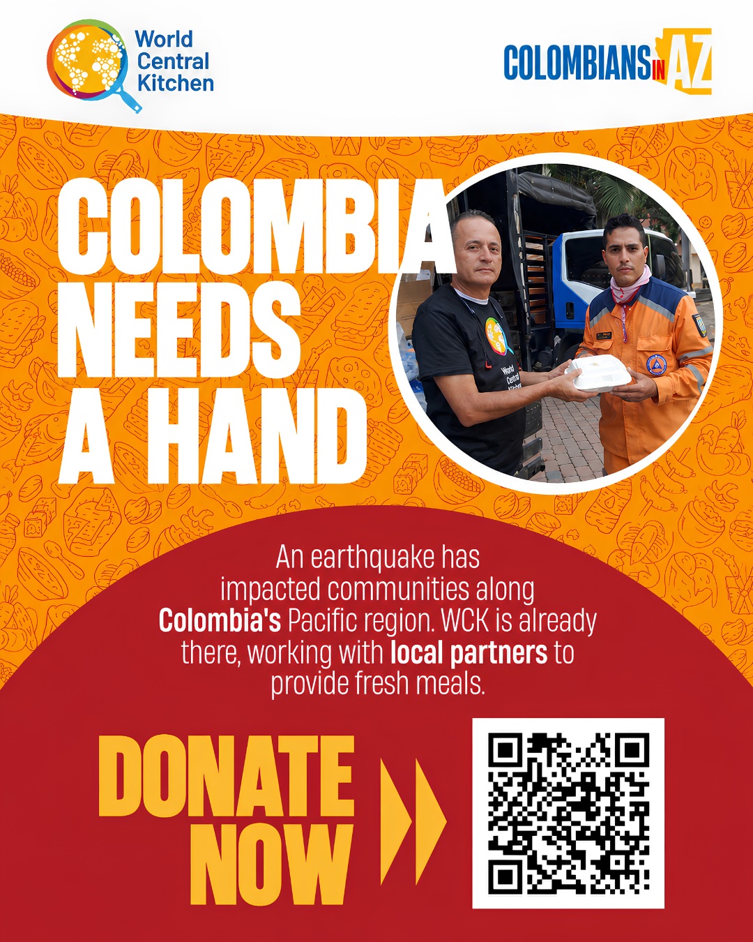 In moments of unimaginable loss, community matters.
Following the devastating earthquake that impacted communities along Colombia’s Pacific region, World Central Kitchen is on the ground working with local partners to provide fresh meals and support families as they recover.
To our Colombian brothers and sisters—here in Arizona, across the country, and especially those with loved ones back home—we are thinking of you, standing with you, and sending our love.
If you can, please consider donating to support this relief effort. Every contribution can help provide nourishment, comfort, and support to families facing an incredibly difficult time.
And if you are unable to give, please consider sharing this post so it can reach someone who can.
Colombia no está sola. Estamos con ustedes. ❤️
Donate by scanning the QR code or through the link in our bio.
