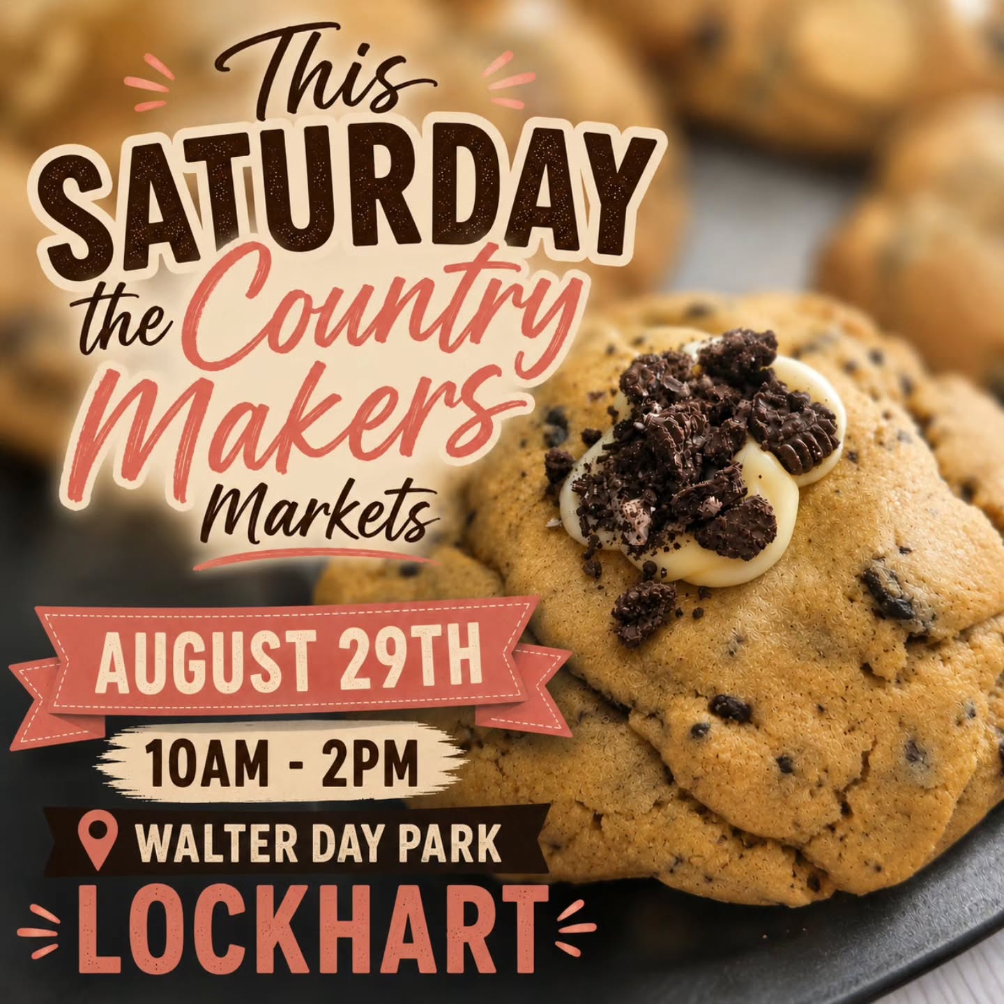 π£ LOCKHART, WEβRE COMING! πͺ
Doughh is heading to The Country Makers Markets this Saturday! π
π
Saturday, August 29th
β° 10am β 2pm
π Walter Day Park, Lockhart
Weβll be bringing a big line-up of our loaded, chunky cookies β so come down, say hey and grab your favourites before they disappear! π€€πͺ
See you Saturday, Lockhart! π€
