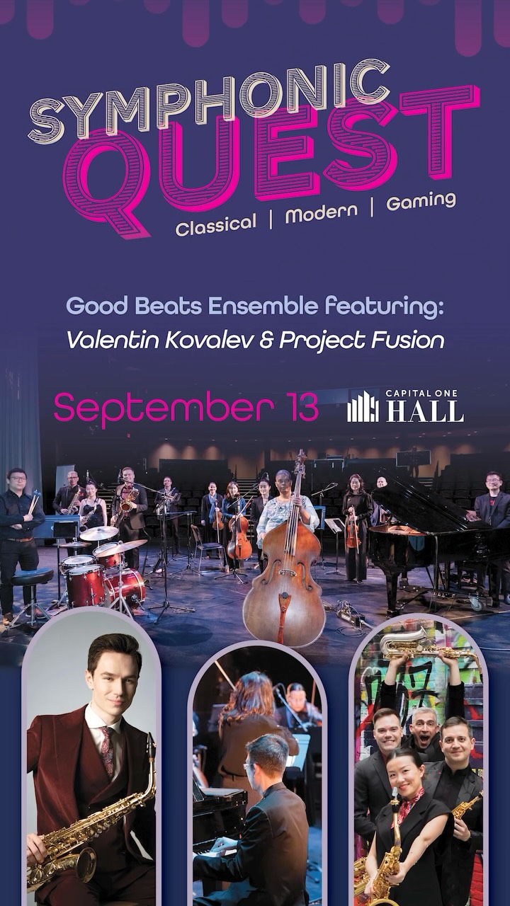 Three musical forces, one stage and a whole lot of music that we love!
The Good Beats Ensemble is live at Capital One Hall on Saturday, September 13th at 5 p.m. in Tysons, VA!
Weâre bringing the full Good Beats ensemble together in collaboration with the @projectfusionsq saxophone quartet and classical saxophone virtuoso @valentinkmusic for an afternoon that runs from the concert hall, to the silver screen, to your living room couch with a game controller in your hands.
A few highlights from the program:
Final Fantasy VII â the Opening Medley in full, plus âOne-Winged Angelâ (you know the one) by Nobuo Uematsuâ¨Joe Hisaishi â âOne Summerâs Dayâ from Spirited Away and a Miyazaki Medley spanning the Studio Ghibli catalogâ¨Shostakovich â the unmistakable Waltz No. 2, alongside Gershwinâs Three Preludesâ¨Plus Cowboy Bebopâs âTank!â, Cuphead, Tetris, Piazzollaâs âEscualo,â and more
Whether you grew up with a controller in your hands or hold a season subscription, thereâs something on this program for you!
Make sure to use EARLY15 to get 15% off the tickets in our bio! đď¸ Weâd love to see you there!!
#CapitalOneHall #VGM #saxophone