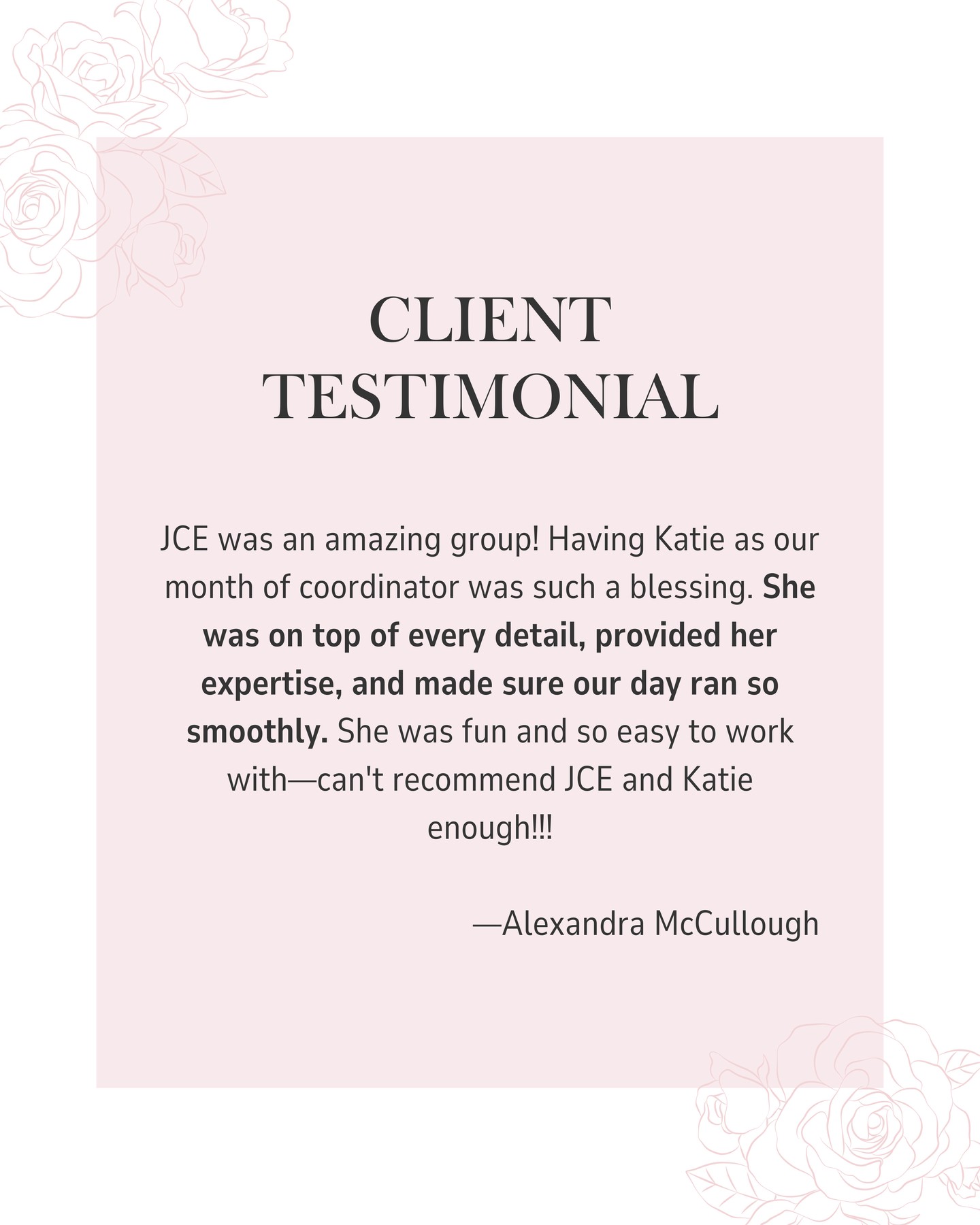 "JCE was an amazing group! Having Katie as our month of coordinator was such a blessing. She was on top of every detail, provided her expertise, and made sure our day ran so smoothly. She was fun and so easy to work with -- can't recommend JCE and Katie enough!!!" -Alexandra McCullough
We love our couples and we love our team! 👏🏼
#mnweddingplanner #mplsweddingplanner #minneapolisweddingplanner #Minnesotaweddingplanner