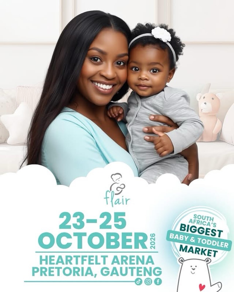 Join us at Flair Baby & Toddler Market for the ultimate Bump to Baby Shopping Experience, 23-25 Oct 2026 at @heartfelteventsarena in Pretoria.
📅 Dates:
Friday, 23 0ct 2026 : 10am - 5pm
Saturday, 24 Oct 2026 : 9am - 5pm
Sunday, 25 Oct 2026: 9am - 3pm
Venue: Heartfelt Arena, Pretoria { Gauteng }
🎟️Get your Weekend Pass Tickets now online or at the doors.
🎟️R150 p/adult, Kids U16 Free
Tag and share with all your 🤰 pregnant friends, new mommies, and their families👪.
More info at: www.flairmarket.co.za
90+ Exclusive Vendors | Food Stalls | Changing & Feeding Rooms | Educational and Support sessions. | Toddler play and creative area