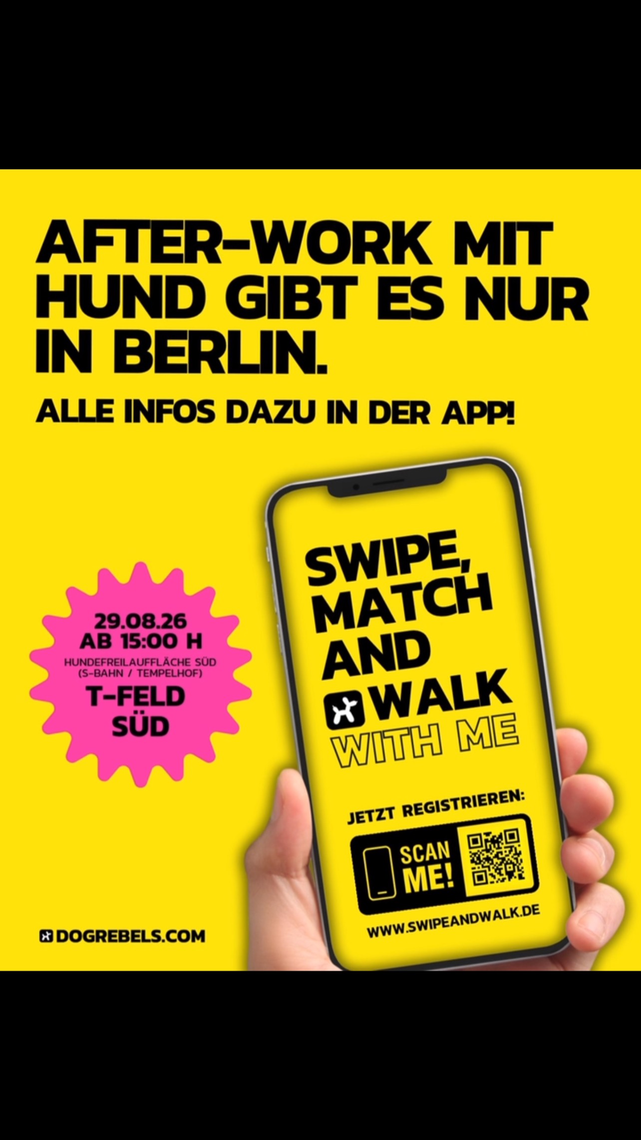 After Work mit Hund? 🐶🍻 Jetzt auch in Berlin! 🐾
Feierabend, raus aus dem Alltag und gemeinsam mit anderen Hundefreund:innen eine gute Zeit verbringen – ganz entspannt, mit unseren besten vierbeinigen Begleitern. 🐕❤️
Mit After Work mit Hund schaffen wir einen neuen Treffpunkt für Menschen und Hunde in Berlin. Neue Gassipartner:innen kennenlernen, gemeinsam quatschen, spazieren gehen und einfach eine gute Zeit haben. Denn mal ehrlich: Mit Hund ist der Feierabend doch sowieso besser. 😉
🐾 Unser erstes Treffen findet statt:
📅 29.08.2026
⏰ ab 15:00 Uhr
📍 Hundefreilauffläche Süd auf dem Tempelhofer Feld
Kommt vorbei, bringt euren Hund mit und lernt andere Menschen und ihre Vierbeiner kennen! 🐶❤️
📲 Alle Infos zu diesem und weiteren Treffen findet ihr in der Walk with Me App.
Also: App öffnen, Event entdecken und dabei sein! 🐾
#DogRebels #WalkWithMe #AfterWorkMitHund #BerlinMitHund #TempelhoferFeld Hundefreilauffläche HundefreundeBerlin DogCommunity HundeTreffen GassiPartner FeierabendMitHund BerlinDogs GemeinsamStattAllein Hundeliebe