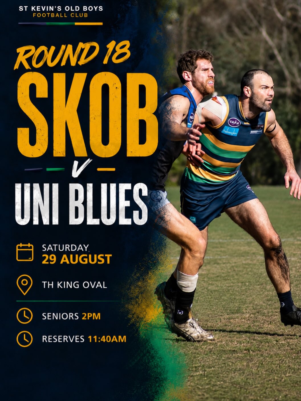 The final Round of the Home & Away season is here!
Get down and support SKOB tomorrow against ladder leaders Uni Blues at TH King! Life Members lunch from 11:45am - tickets via our website!
Proudly sponsored by @glenferrie_hotel
#goSKOBπππ