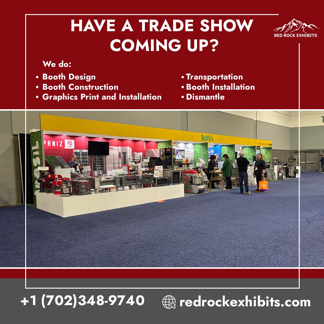 Have a trade show coming up? Red Rock Exhibits can help you.
What we do:
- Booth Design
- Booth Construction
- Graphics Print and Installation
- Transportation
- Booth Installation
- Dismantle
One team. One vision. One unforgettable exhibit.
The show doesn’t wait.
Neither do we.
Based in Las Vegas delivering nationwide across the U.S.
Reach out today:
+1 (702) 348-9740
www.redrockexhibits.com
#ExhibitBooth #BrandExperience #RedRockExhibits #LasVegasEvents