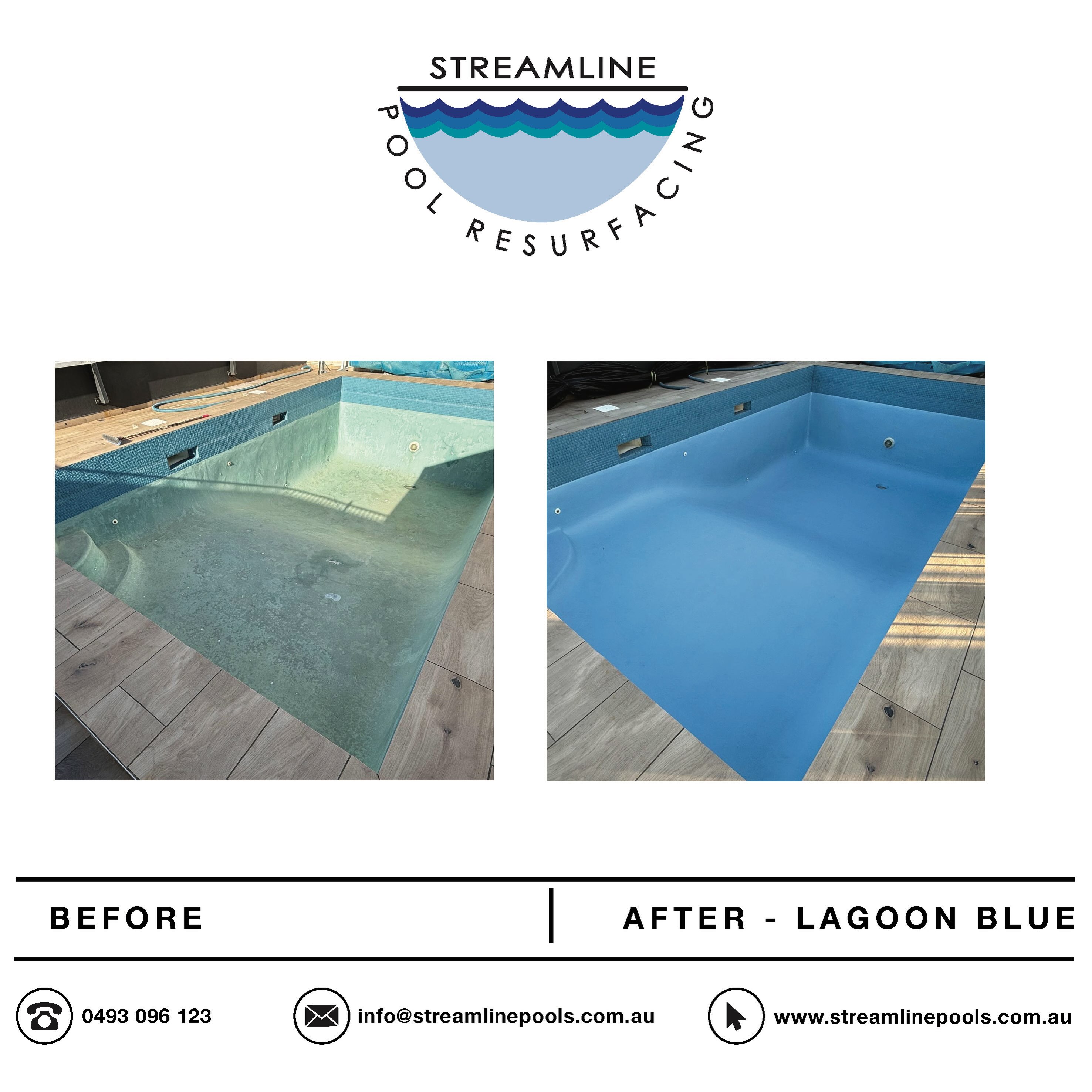 A before and after comparison of a full fiberglass resurface located in Gladstone, completed in the chosen color of lagoon blue.
.
.
.
#streamlinepoolresurfacing
#resurface #swimmingpool
#australianbackyard #maintenance