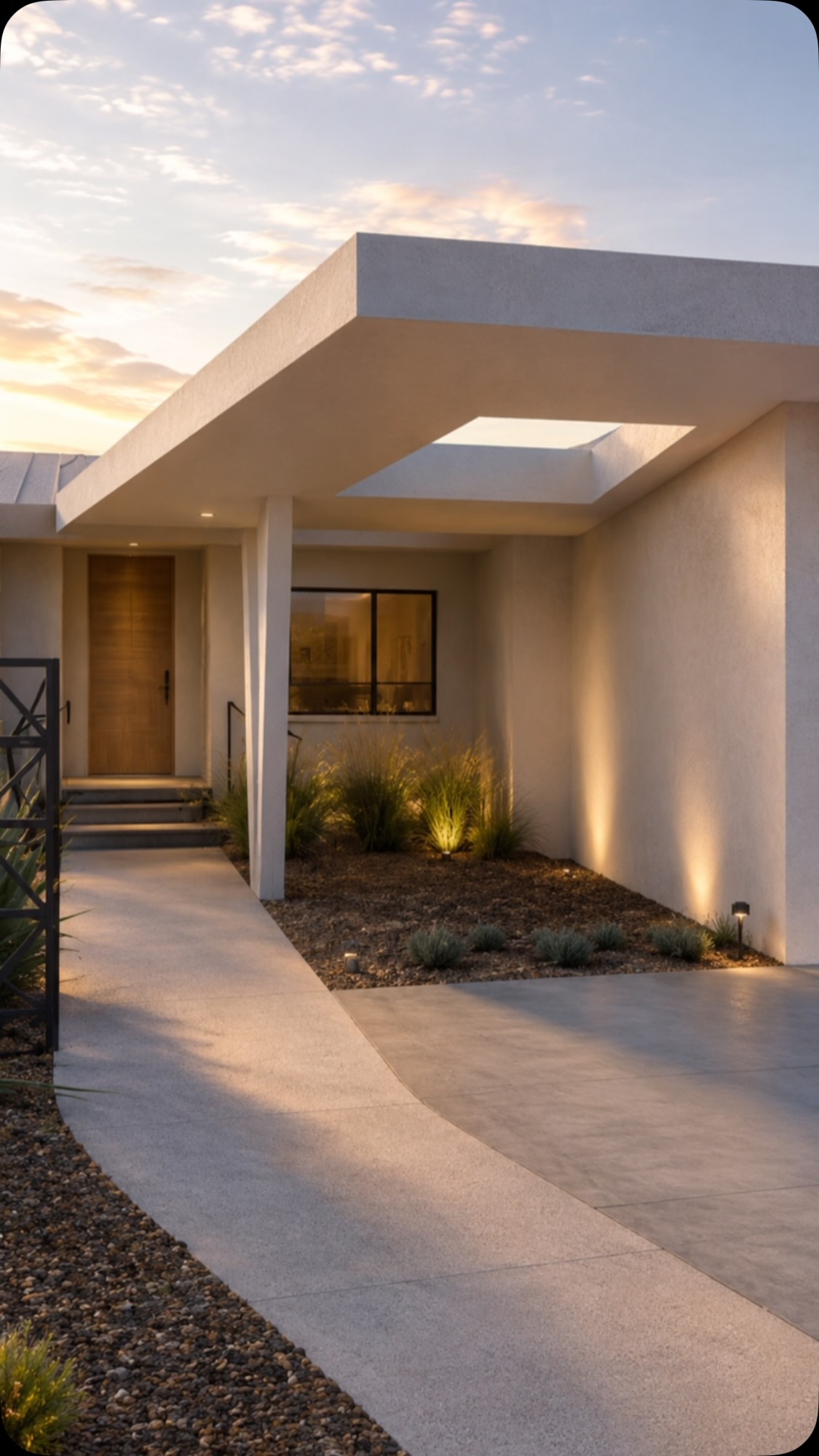 Our new project in the Palisades is starting to take shape. We’re honoring the past mid-century elements while enhancing the entry with a dynamic butterfly roof. We’re also creating more garden space by turning the L-shaped driveway into a straight drive into the garage. #architecture #residential #residentialarchitecture