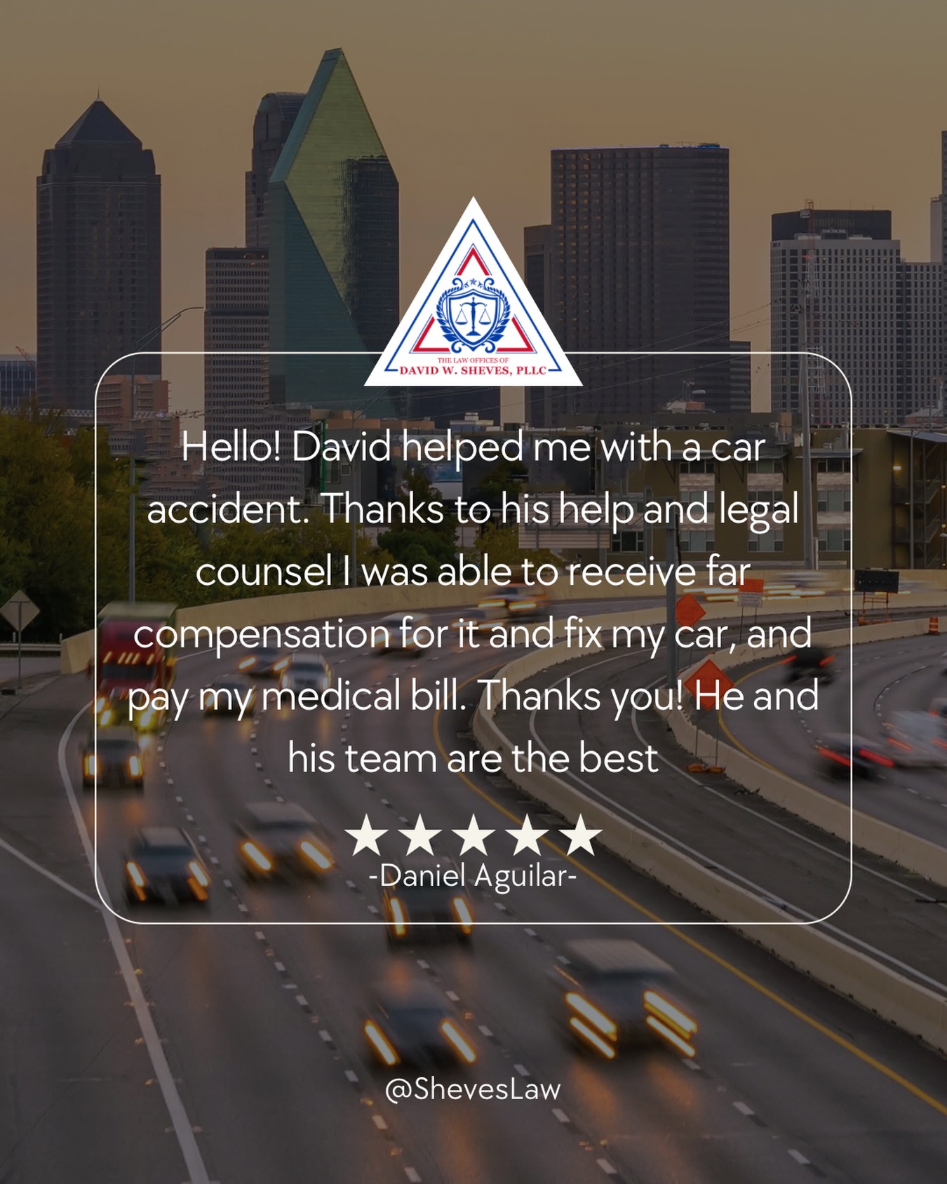 We are deeply appreciative of reviews like this that showcase our dedication to delivering the results you deserve. Thank you for being an integral part of our story!
📍 Dallas, TX
☎️ (972) 863-3940
📧 Davidwsheveslaw@gmail.com
#DallasLaw #PersonalInjury #LegalHelp #AttorneyDallas #LawFirm