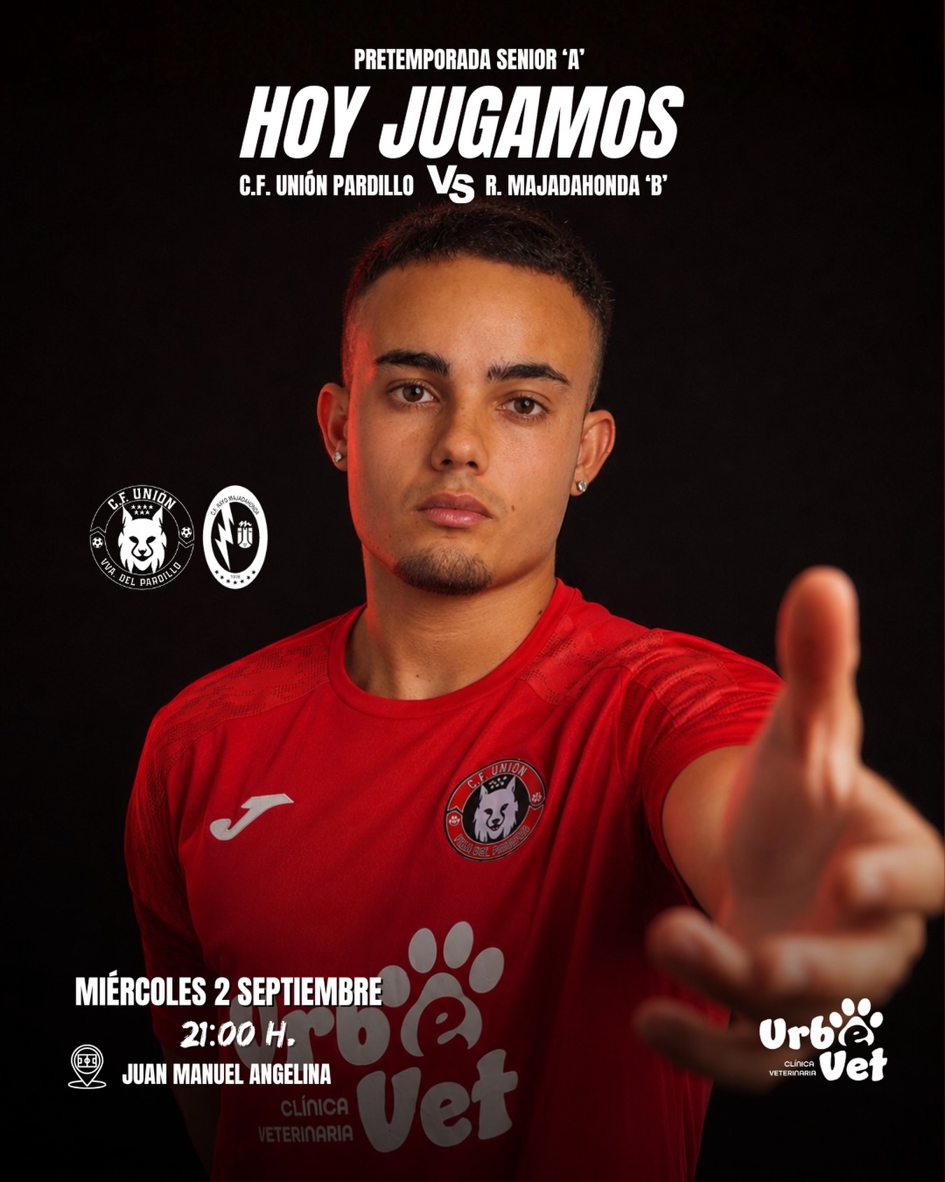 HOY JUGAMOS 🔴⚫️ • Pretemporada 4.
🆚 @rayomajadahondaoficial ‘B’
🏟️ Juan Manuel Angelina
⏱️ 21:00 h.
¡Somos Unión!
¡Somos Villanueva del Pardillo!