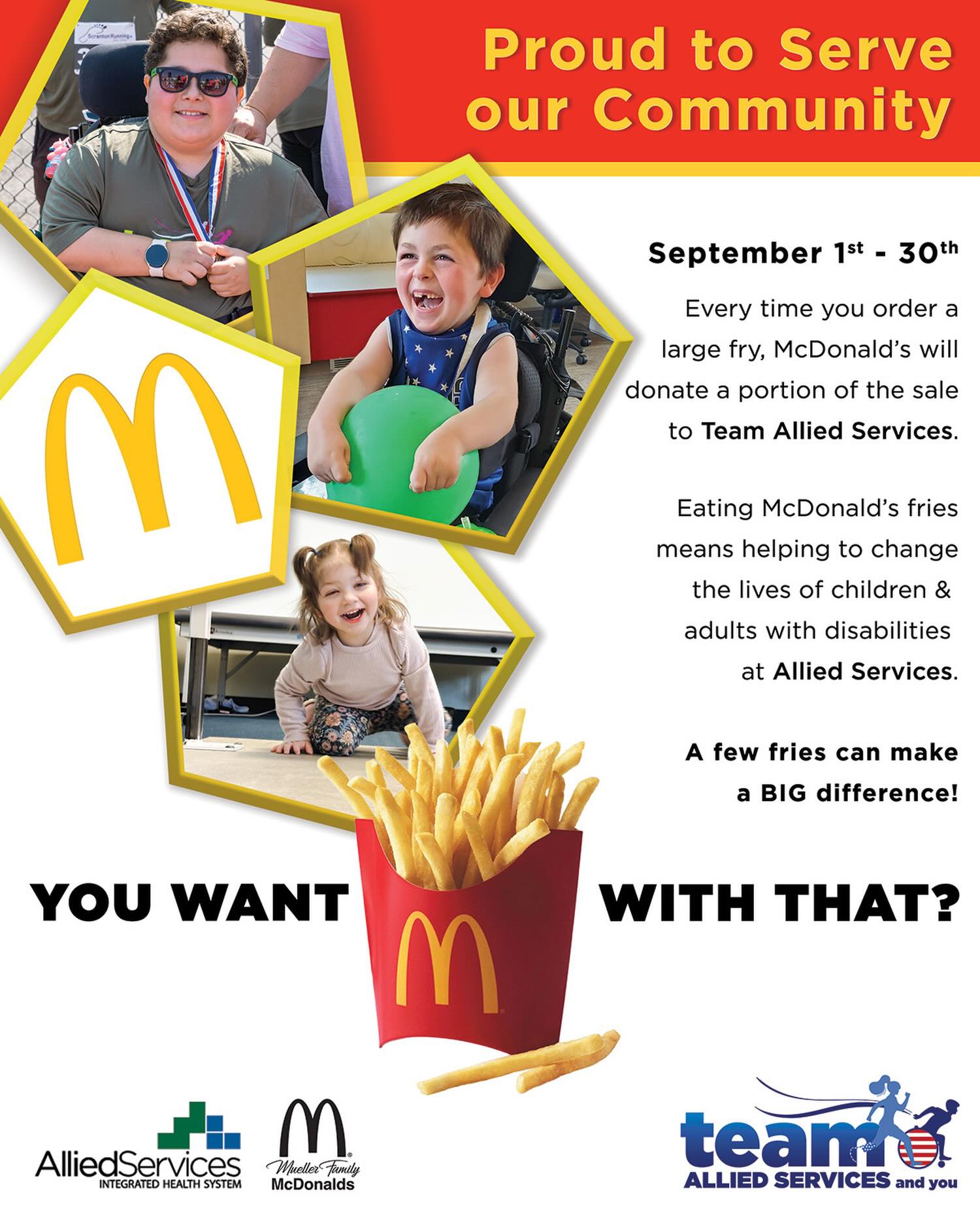 Do you want LARGE fries with that? Upgrade your fry to a large all month long to support @teamalliedservices #fryfundraiser #mcdonalds #nepamcdonalds #friesforacause #allied