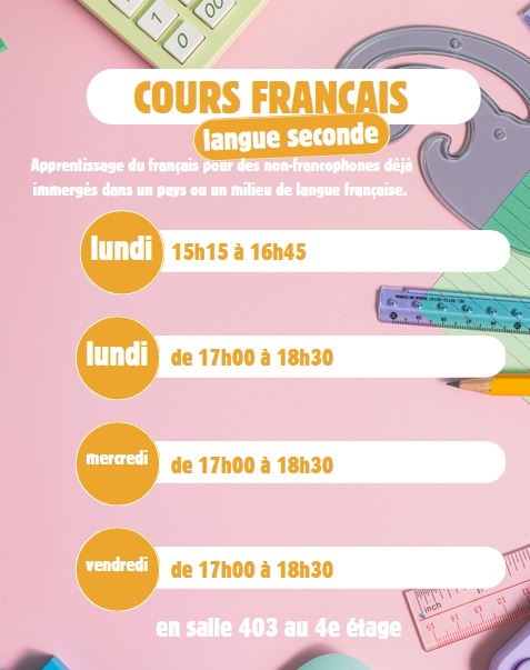 N'hésitez pas à vous inscrire au secrétariat pour les cours de français langue seconde (FLS).