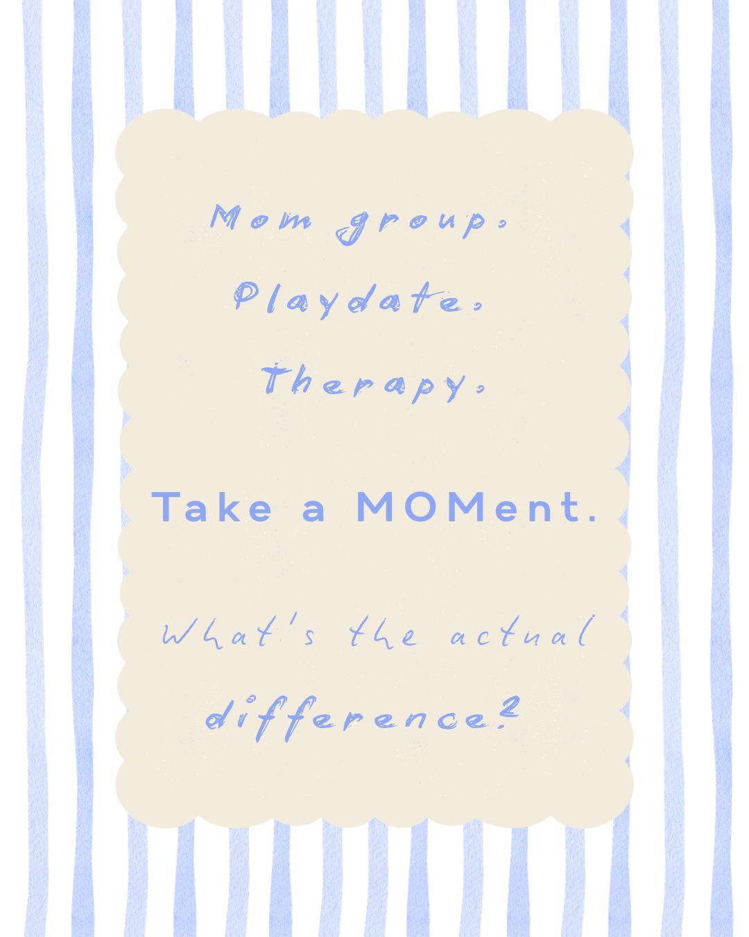 We get asked this a lot: how is Take a MOMent different from a mom group, a playdate, or therapy?
The honest answer is that it borrows the best of each and leaves out what's missing.
Real community. Expert guidance. A structure that gives connection time to actually build. Not a replacement for therapy, not a casual meetup, something built specifically for this transition. 💗