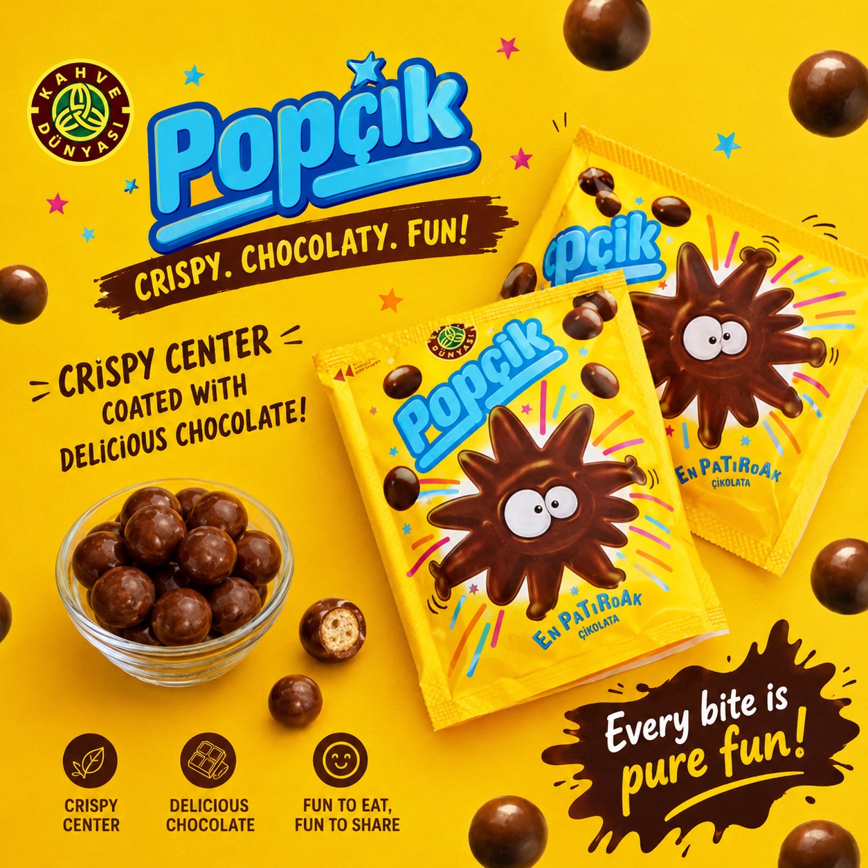 🍫✨ CRISPY. CHOCOLATY. PURE FUN! ✨🍫
Meet Kahve Dünyası Popçik — crunchy, chocolate-coated bites made for those little moments of happiness! 😋💛
Perfect for sharing… or keeping all to yourself! 😉
One bite and you’ll see why every bite is pure fun! 🍫🎉
#KahveDunyasi #Popcik #ChocolateLovers #TurkishChocolate #SweetMoments