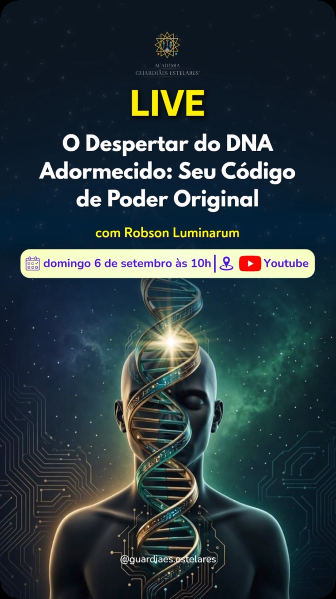 Chama Eterna❤️🔥
Você não é só biologia rodando por acaso. Você carrega um desenho original: cristalino, multidimensional, capaz de cocriar realidade. E boa parte da vida moderna existe pra te manter rodando numa fração mínima disso.
Vamos abordar temas como:
→ O que é a Matriz de Silicato e as 12 camadas do seu DNA
→ Por que seu código original foi silenciado — e como ele nunca foi apagado
🔴 LIVE NO YOUTUBE
📅 06/09 — 10h🇧🇷
🎙️ “O Despertar do DNA Adormecido: Seu Código de Poder Original”
Marca quem precisa lembrar hoje que não é feito de acaso.
Link na bio. Te espero lá. ✨🧬
