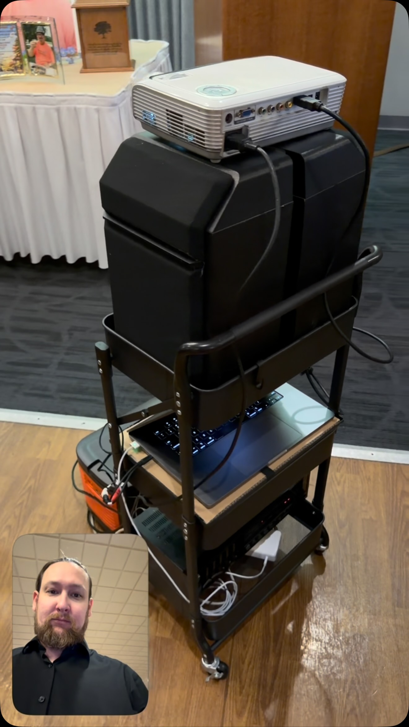 #bts providing a music slide show with a projector for a memorial service and recording the speeches