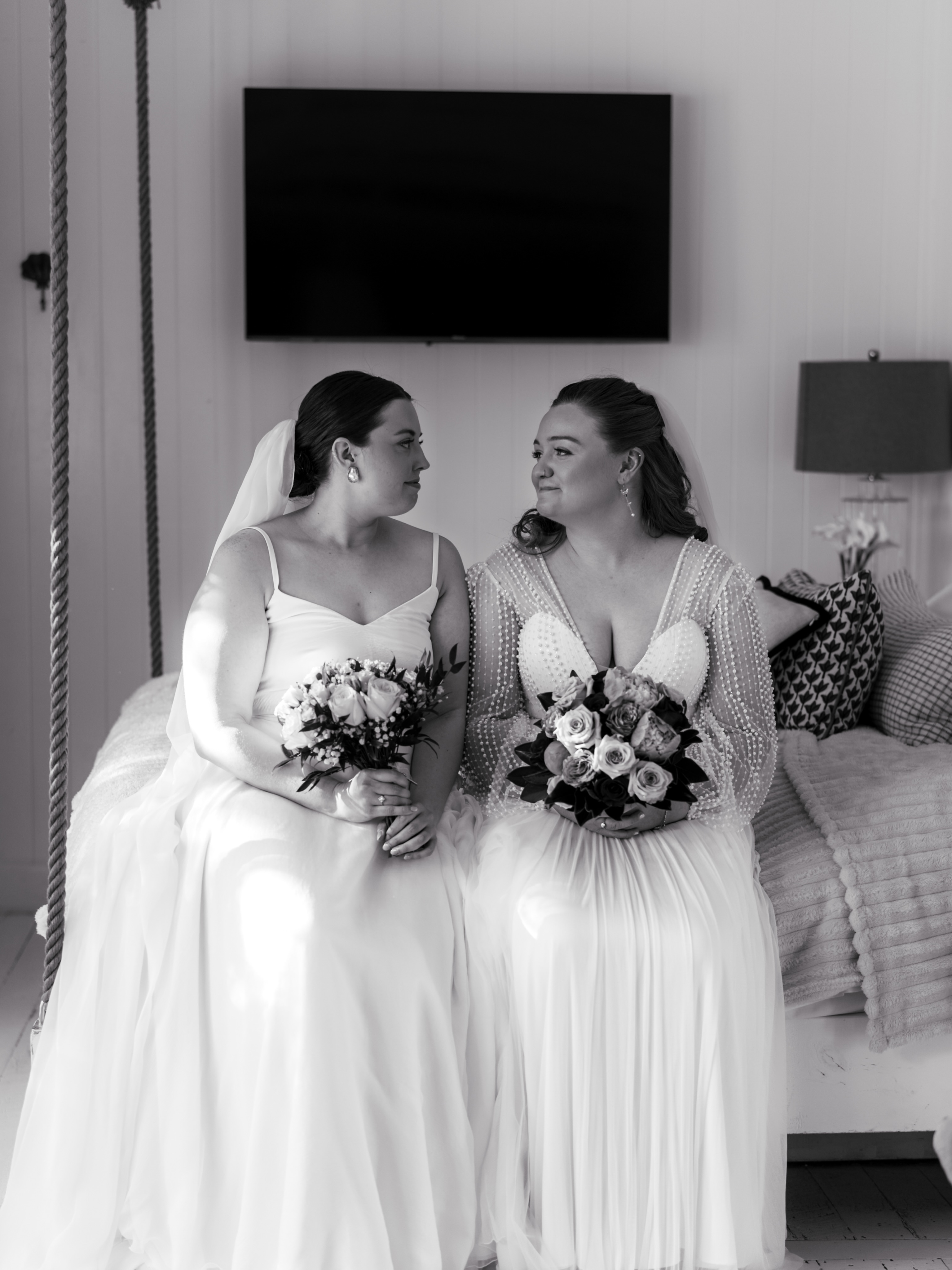 I really love these photos because it says so much without either of them having to do anything.
You can see the nerves, the excitement, the happy tears — that little moment where it all starts to sink in: we’re actually about to get married.
Gemma + Taylah, just before the ceremony.
Venue @thecovejervisbay
Flowers @bellafioreflowers
Celebrant @sonyanurthencelebrant
Hair @jervisbayhairdesign
Makeup @the.lashandbeauty.co
Dress @catherine_deane
Dress @carteblanchebride