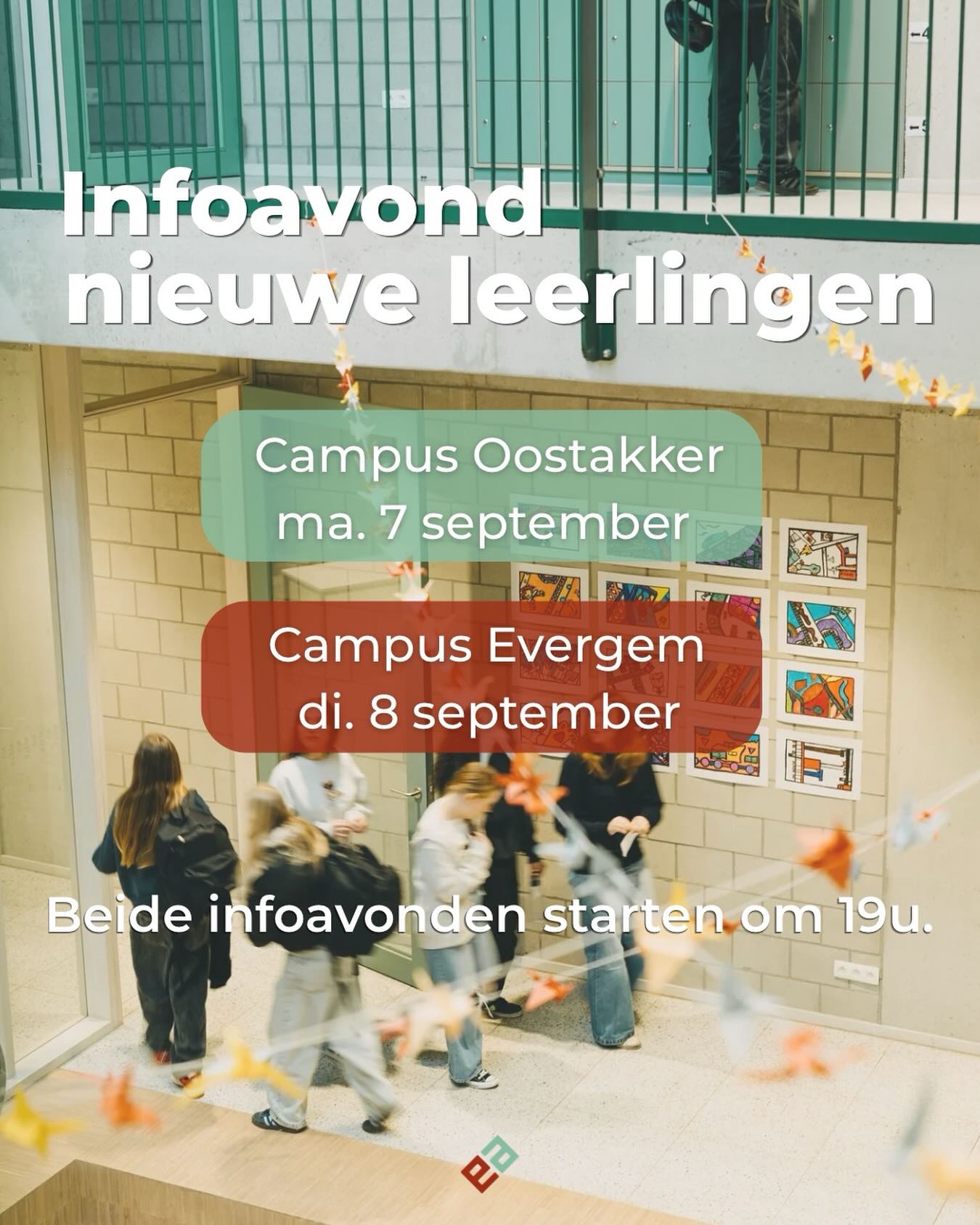Is je kind nieuw op onze school? Kom dan zeker langs op onze infoavond! We maken je graag wegwijs in onze werking en beantwoorden al je vragen.
📍 Maandag 7 september – 19u: Campus Oostakker
📍 Dinsdag 8 september – 19u: Campus Evergem
Van harte welkom!
