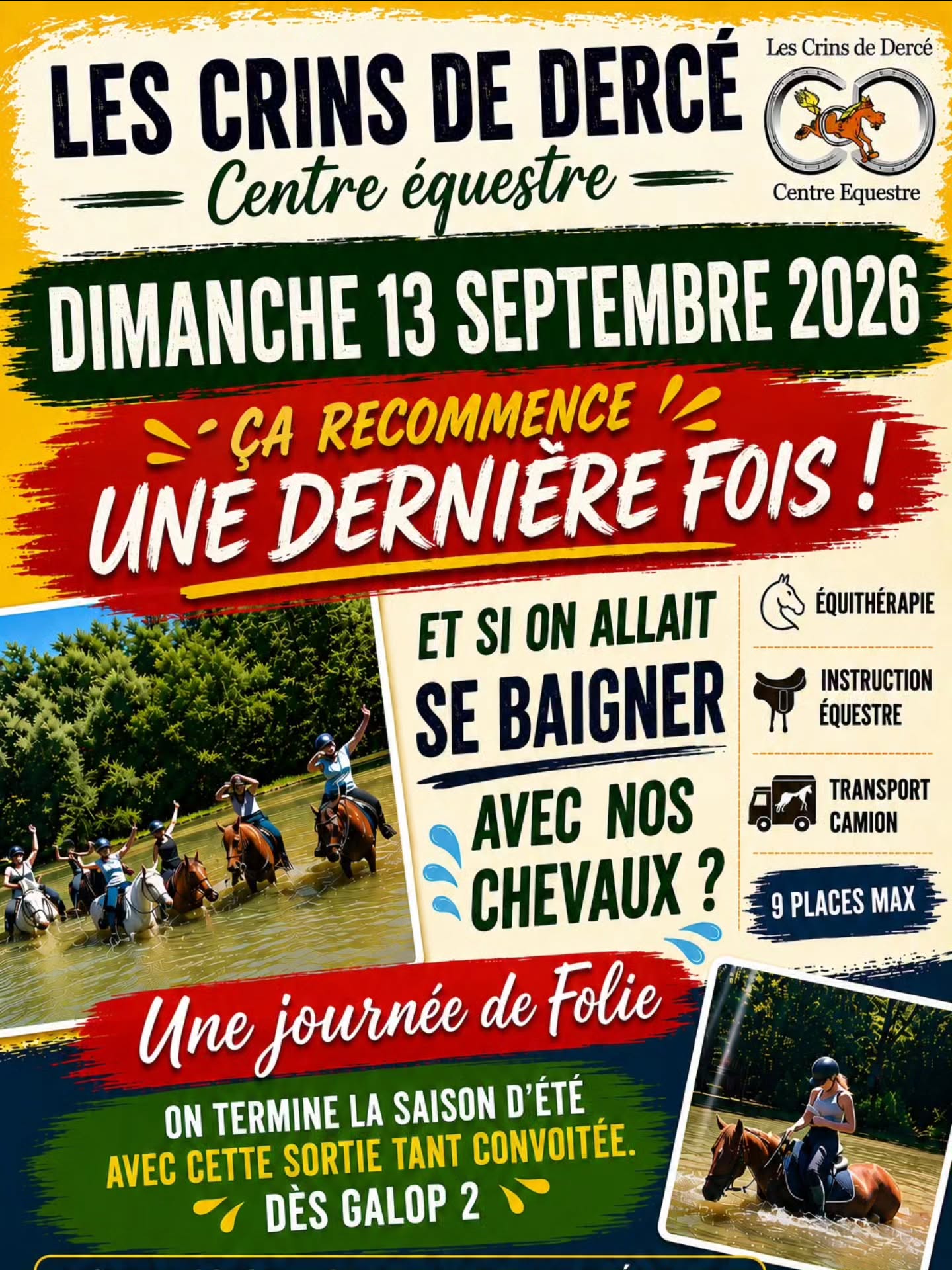 IL RESTE UNE PLACE et c'est DIMANCHE PROCHAIN !!
(Suite à un désistement)
Alors .. sautez sur l'occasion...
LES CRINS DE DERCE poney club