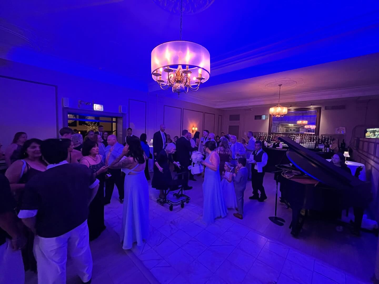 I added wash lighting for the client in their cocktail and reception room and then dinner happened in a different space. This venue has one of the prettiest dining patio areas ever which can be seen here in the post! Also, 2 Pianos in 2 different rooms? Iβm in love!
The couple was sweet as can be and the toasts had everyone quite sentimental. π₯π