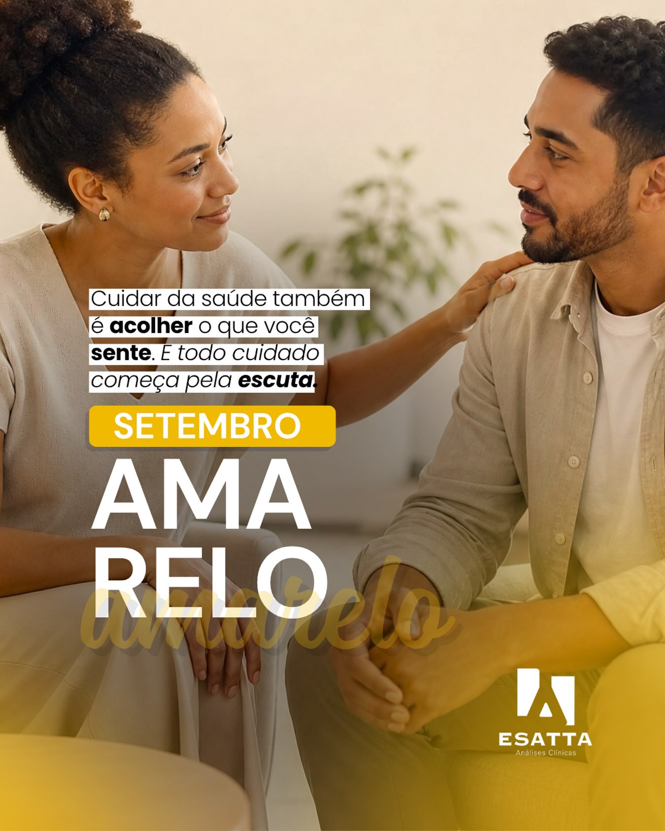 Setembro Amarelo é sobre cuidar da saúde em todas as suas dimensões inclusive da mental.
No Esatta, acreditamos que saúde de verdade começa na escuta e no cuidado integral com quem confia em nós.
Se você está passando por um momento difícil, não enfrente sozinho: procure apoio profissional.
📍 4 unidades em Cruz Alta e região. Sua saúde é a nossa vida.
#setembroamarelo #saudemental #laboratorioesatta