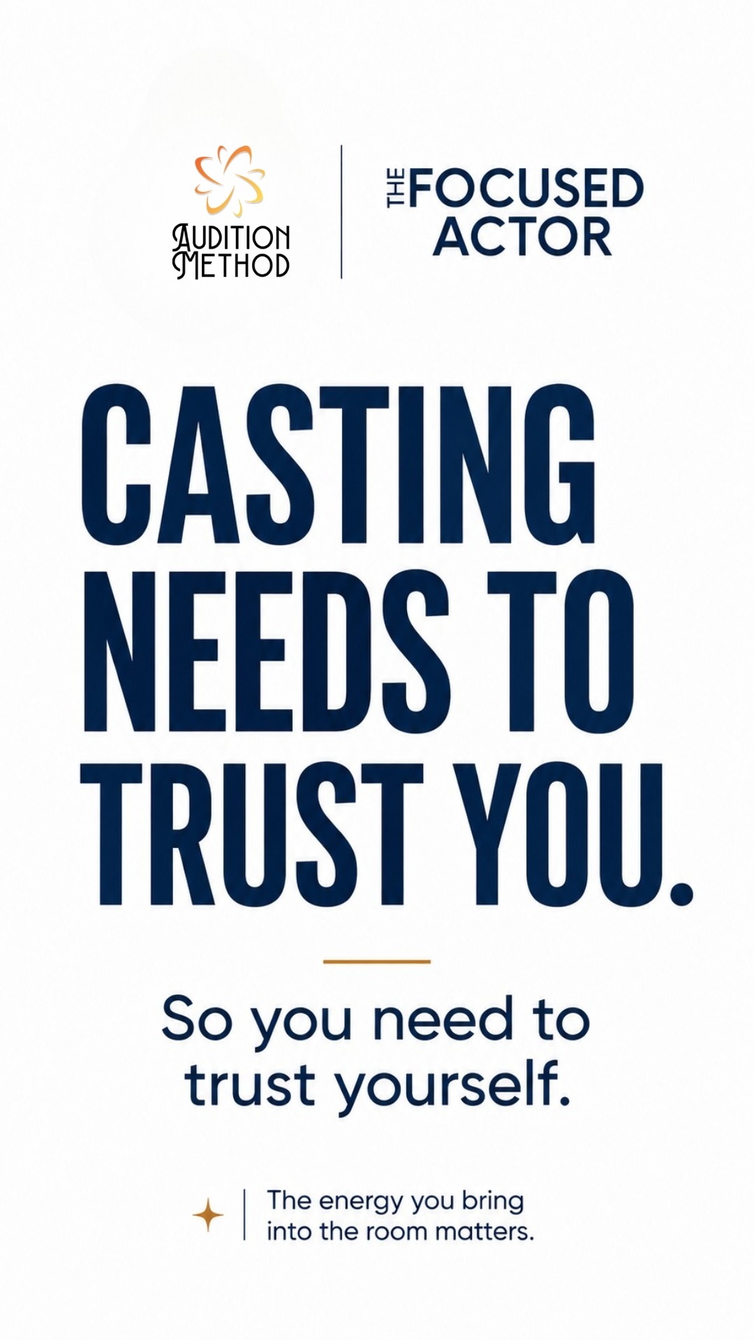 Nerves. Self-judgment. Overthinking. People-pleasing.
Those are often your saboteurs showing up in the work...and they make it harder for casting to trust what you’re bringing to the table.
Because casting needs to trust you.
And first, you need to trust yourself.
That’s what we’re working on in Saboteur to Superpower: identifying the patterns getting in your way and building practical tools to stop letting them run your auditions.
Comment “TRUST” and we’ll send you the details.
#stayfocused #actorlife #auditiontips #actingcoach @theauditionmethod