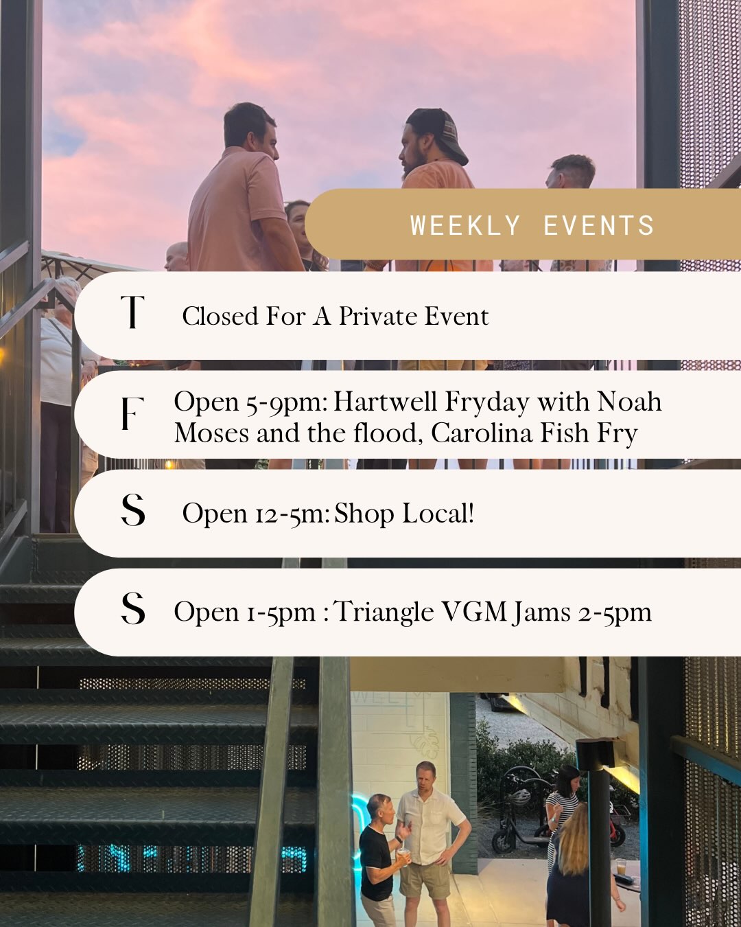 This week at Hartwell! Get ready for Hartwell Fryday with @carolinafishfry_garnernc and @noahmosesandtheflood!
@trianglevgmjams returns this Sunday from 2-5pm!
