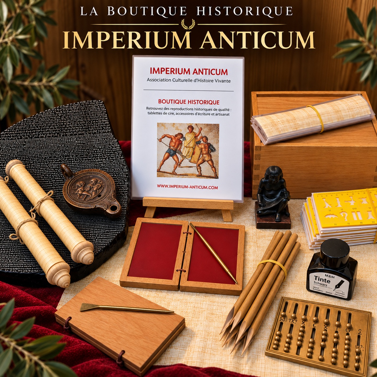 La boutique Imperium Anticum est en ligne !
Prolonger la découverte de l’Antiquité au-delà de nos animations : c’est dans cet esprit que nous avons créé la boutique historique d’Imperium Anticum.
Vous y trouverez une sélection de reproductions historiques et d’objets inspirés de l’Antiquité : tablettes de cire, papyrus, calames et accessoires d’écriture, objets historiques, ainsi que nos bons cadeaux et expériences.
Une sélection pensée aussi bien pour les passionnés d’histoire que pour les enseignants, les familles et les curieux souhaitant découvrir autrement les civilisations antiques.
Pour célébrer l’ouverture de la boutique, profitez de 10 % de réduction avec le code SPQR :
👉 www.imperium-anticum.com/boutique
Vivez l’Histoire comme si vous y étiez !
#ImperiumAnticum #BoutiqueHistorique #HistoireVivante #ReconstitutionHistorique #RomeAntique #Antiquité #Histoire #Archeologie #Culture #Artisanat #EcritureAntique #LivingHistory #RomanHistory