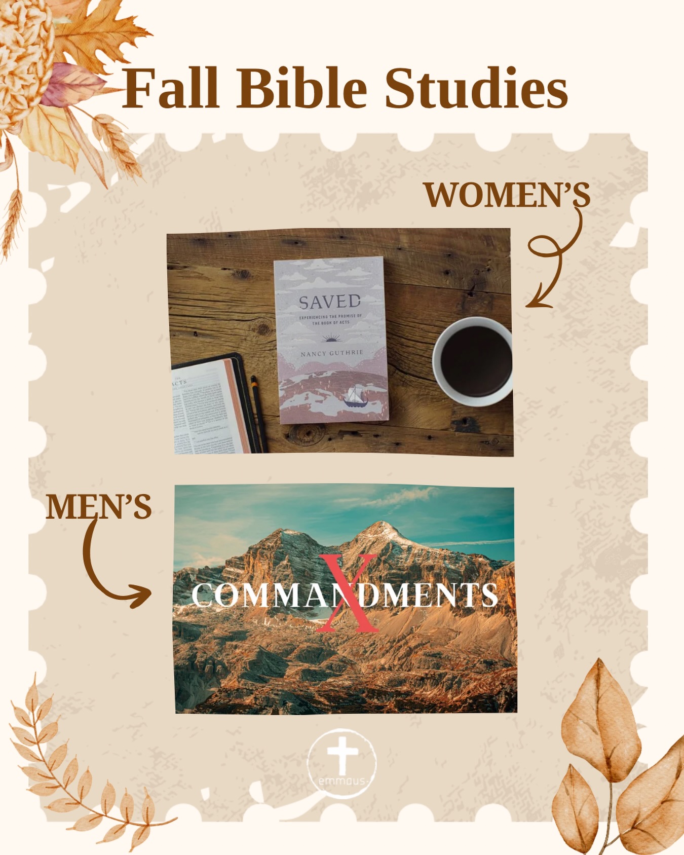 📖 Our Men’s & Women’s Bible Studies start back up TONIGHT, September 9 🙌
Join us as we grow in faith and community together this season!
When: Wednesdays at 6:30-7:45pm
Location: Emmaus Church
*Childcare will be provided