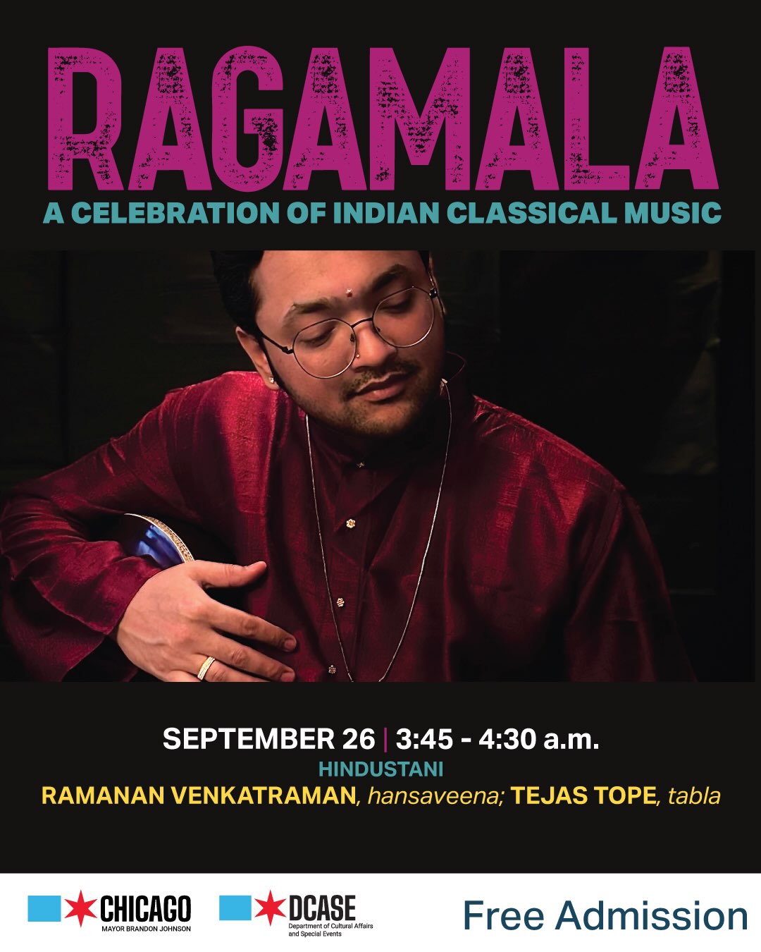 Being a Jordan’s Bulls fan, Chicago already has my heart. To top it, an hour of music that we usually do not get to play or listen to.
I am extremely grateful to @bkbeats for making this happen and scheduling us at the amazing @ragamalafestival in Chicago
@chicagodcase
In the words of the great Chandler Bing, “could this be any better?” It couldn’t, a special evening for Hansaveena and me. We get to share the stage with some of the best, iconic musicians of our time. Most of all, we get to play with the ever incredible @tope.tejas.
The city of Chicago has been such a benefactor and harbour for South Asian music and culture, it is commendable. Thank you for having us.