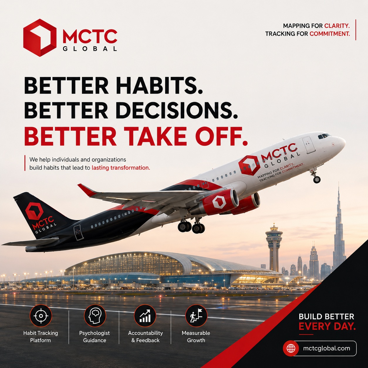 Better habits. Better decisions. Better take-off. ✈️
Build the habits that move your goals from intention to action.
MCTC Global — Mapping for Clarity. Tracking for Commitment.
#betterhabits #habitcoaching #personalgrowth #accountability #mctcglobal #selfimprovement #personalgrowth