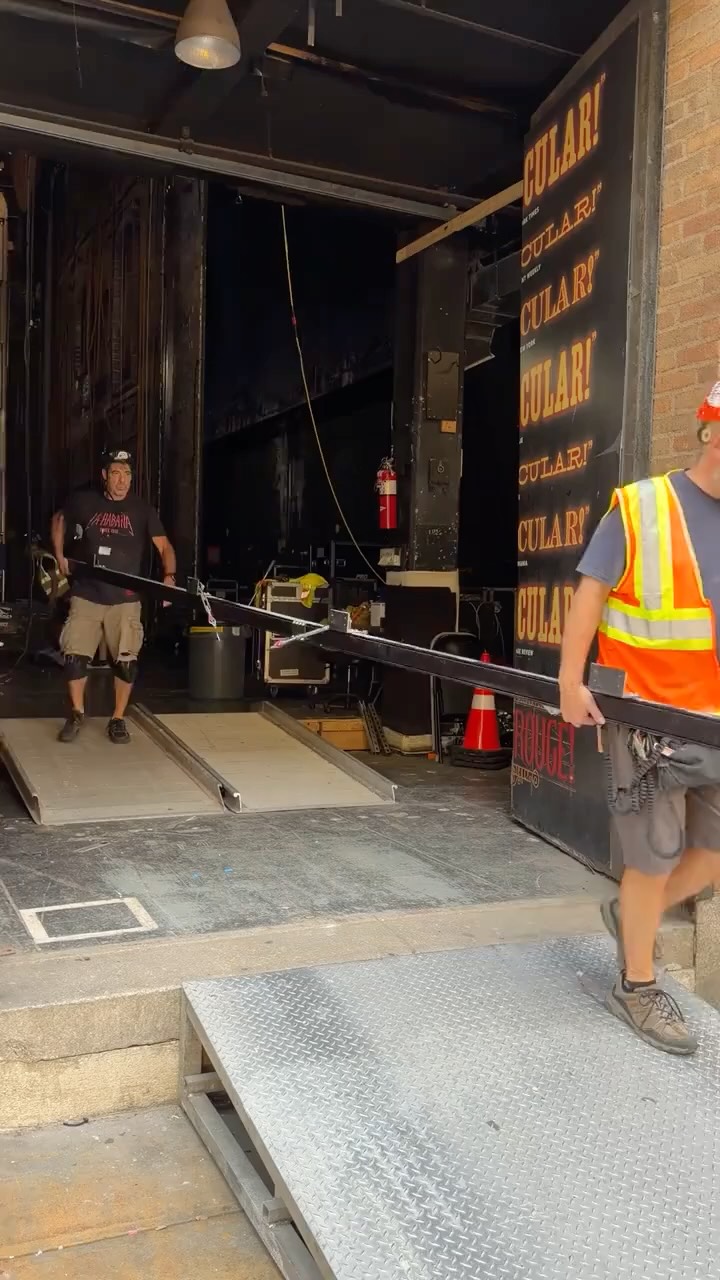 One last load out video and a glimpse at some of the last hanging set pieces of Moulin Rouge as the stagehands at the Al Hirschfeld continue their work!