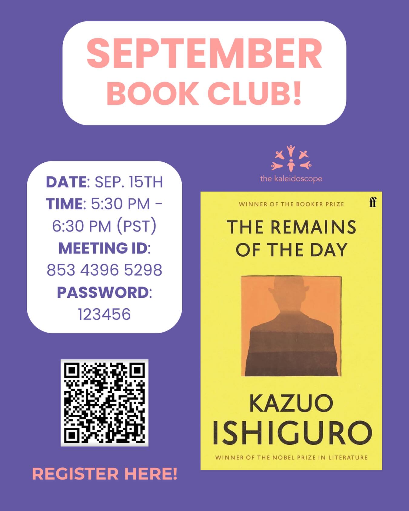 📚 Come join us for our September Book Club, where we will discuss “The Remains of the Day” by Kazuo Ishiguro.
“In the summer of 1956, Stevens, a long-serving butler at Darlington Hall, decides to take a motoring trip through the West Country. The six-day excursion becomes a journey into the past of Stevens and England, a past that takes in fascism, two world wars, and an unrealised love between the butler and his housekeeper.“
We hope to see you there!
#BookOfTheMonth #MonthlyReads #BookClub #SeptemberReads #TheRemainsoftheDay