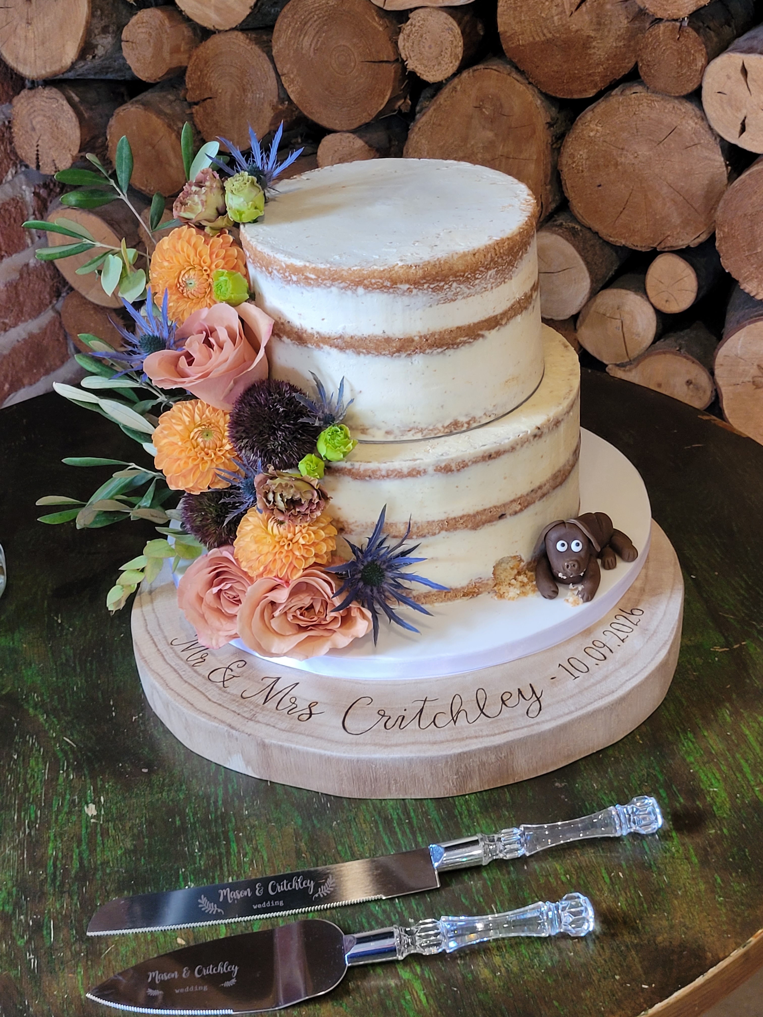 Semi naked wedding cake setup at @thechesterfieldstcf. Looks like the little dog loves the taste of wedding cake.
#weddingcakedesign #cakedesigners #weddingcakes #cheshirewedding #nakedcakes