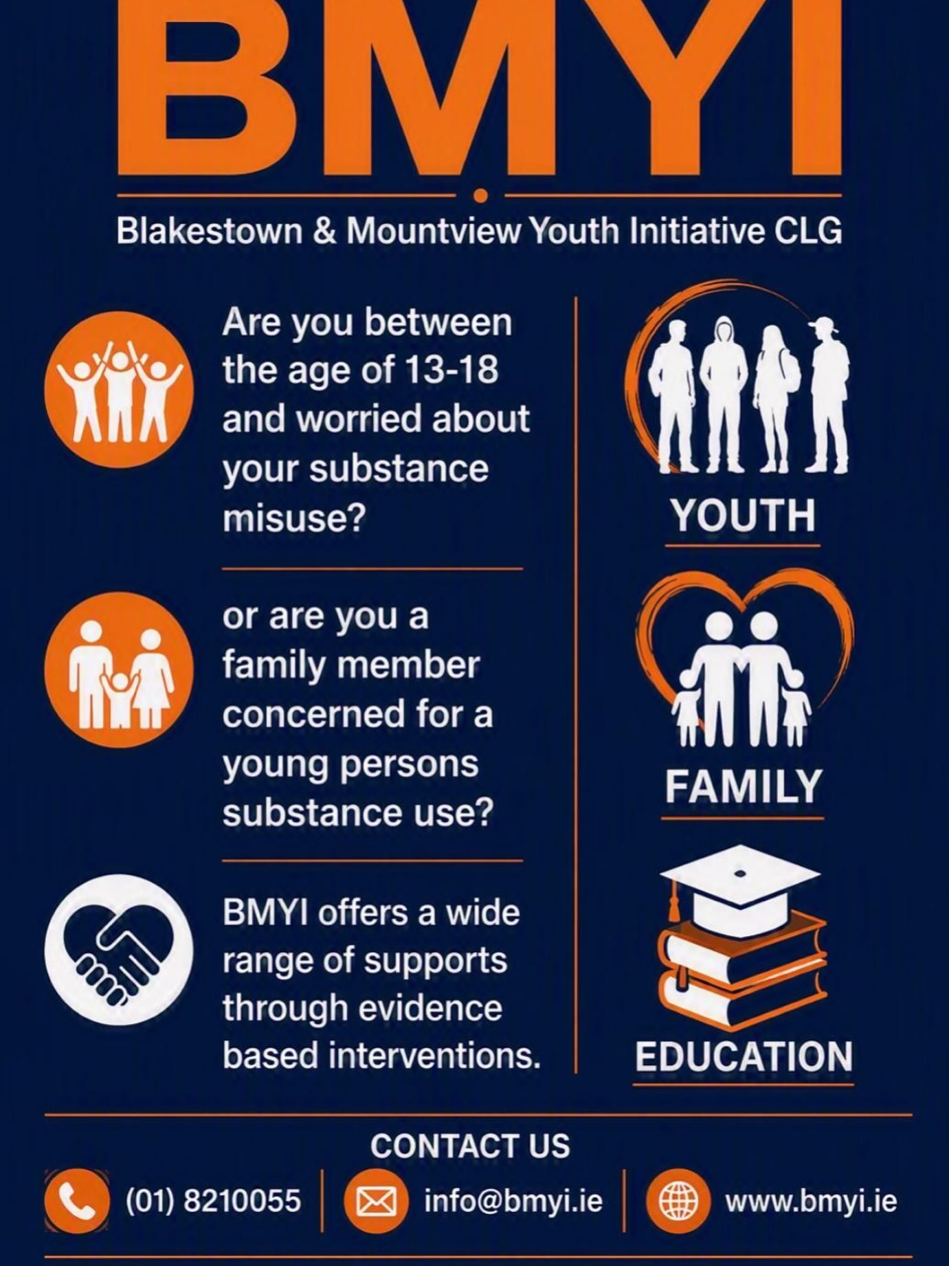 BMYI is here to support young people aged 13–18 and families affected by substance misuse.
Providing evidence-based support and guidance 👥 #BMYI #dublin15 #community #makingadifference