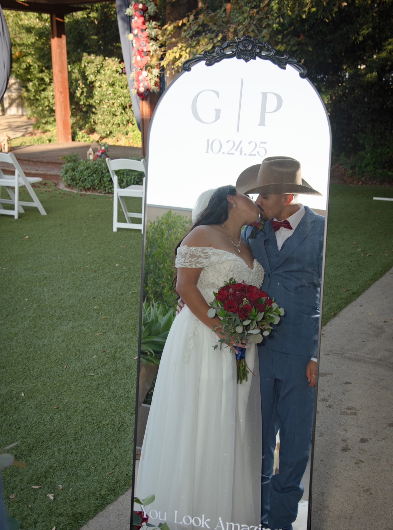 Reflection of true love. #weddingpic #wedding #weddingphotographer #weddingphotography #ovationphotographyanddesign #fypage #brideandgroom #weddingbells #justmarried #mrandmrs #cowboywedding