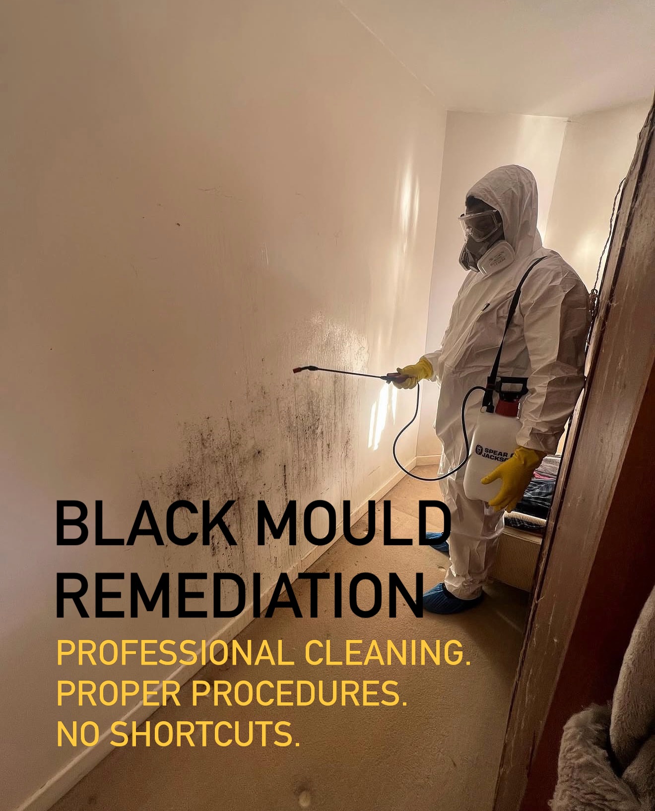 BLACK MOULD REMEDIATION 🦠
This isn’t a job for a bottle of bleach and a quick wipe over.
Black mould requires the correct products, PPE, procedures and knowledge to deal with the contamination safely and effectively.
Our trained team carry out professional mould cleaning and remediation, working methodically to remove mould contamination from affected surfaces while protecting both our technicians and the surrounding environment.
The photo says it all 👆
Full protective equipment, specialist products and professional procedures — because some cleaning jobs require much more than just cleaning.
⚠️ Mould should never simply be painted over or wiped away without addressing the underlying moisture problem. Identifying and resolving the source of damp or excess moisture is essential to help prevent it returning.
📍 Commercial & specialist cleaning across North Wales, Flintshire, Wrexham & Cheshire
📩 Contact HD Professional Cleaning Services Ltd for specialist cleaning enquiries.
Professional cleaning. Proper procedures. No shortcuts.
#BlackMould #MouldRemediation #SpecialistCleaning #ProfessionalCleaning