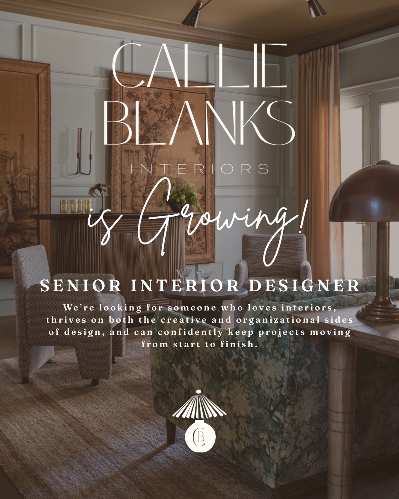 WE’RE HIRING | SENIOR INTERIOR DESIGNER
Callie Blanks Interiors is growing and we’re hiring a full-time Senior Interior Designer to join our Houston team.
We’re looking for someone with 4–6 years of interior design experience who is equally comfortable with the creative and project-management sides of the job. This role is approximately 50% design + 50% project administration.
The right person is organized, proactive, detail-oriented, and able to shift easily between projects and priorities (and handle a little chaos from time to time!).
Must be highly proficient in AutoCAD. Experience with Studio Designer, Mydoma and Shopify is a plus. NCIDQ highly preferred.
This is a full-time, in-office position in Houston.
Interested? Send your résumé + portfolio to hello@callieblanksinteriors.com