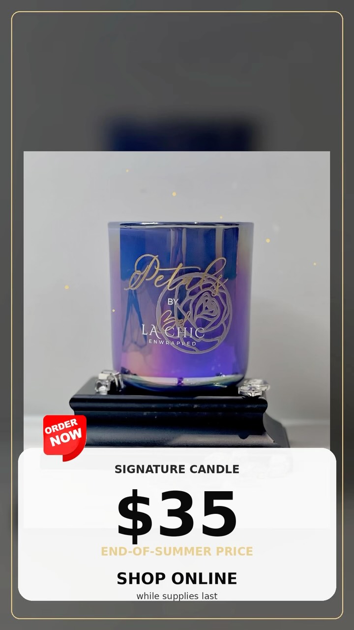 ✨ THE END-OF-SUMMER SALE IS HERE ✨
Luxury doesn’t have to wait for a special occasion. 🕯️✨
Our signature Petals By Bella Chic candle is now just $35 for a limited time.
Limited quantities available. Once they’re gone, they’re gone.
Treat yourself. Gift someone special. Elevate your space.
🖤 $35 | While Supplies Last
🛍️ Shop online today.
Petals By Bella Chic — Luxury in Every Detail.
#PetalsByBellaChic #LuxuryCandles #EndOfSummerSale #LuxuryHome #shopsmall