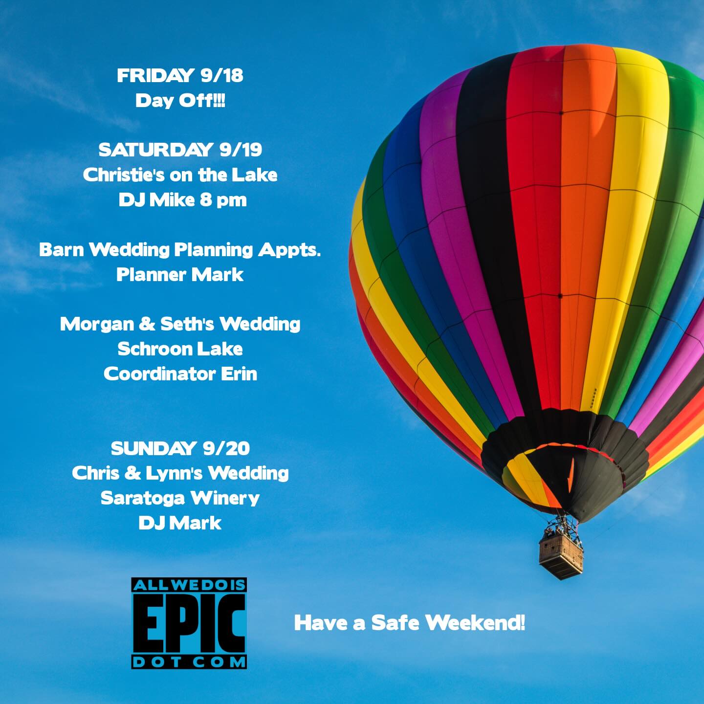 Weekend ahead and happy first anniversary! #allwedoisepic